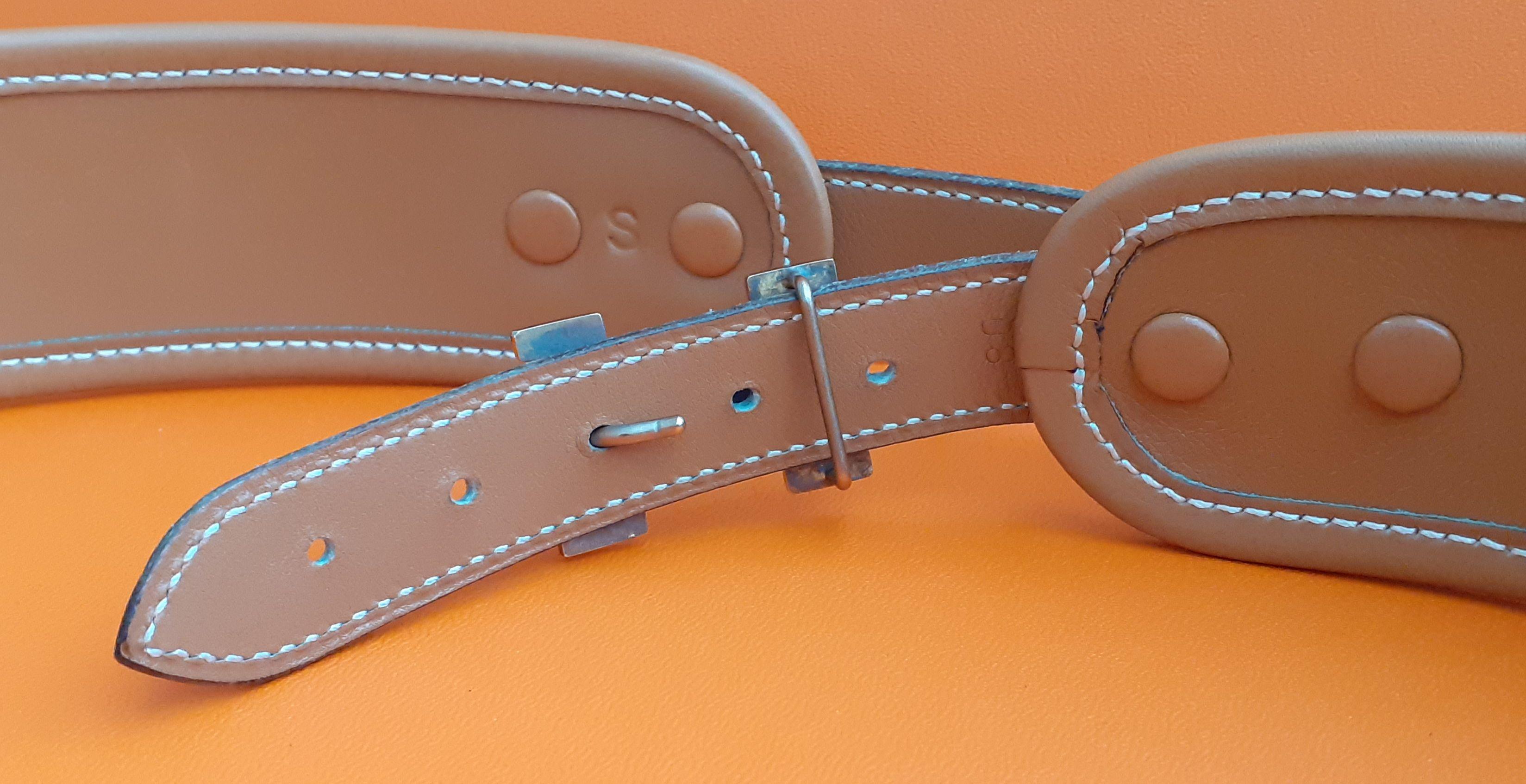 Hermès Vintage Gürtel in goldenem Leder und goldenen H Schnalle Größe 80 im Angebot 2