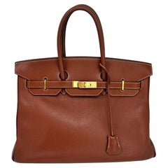 HERMES Vintage Birkin 35 "Marron" Chestnut Brown Fjord Leather GHW