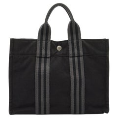 Hermes Vintage Black and Grey Cotton Fourre Tout PM Handbag