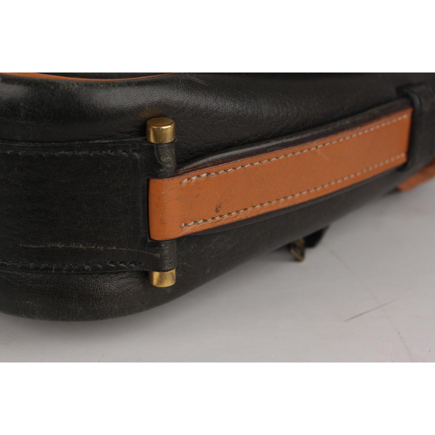 Hermes Vintage Black and Tan Leather Noumea Shoulder Bag 5