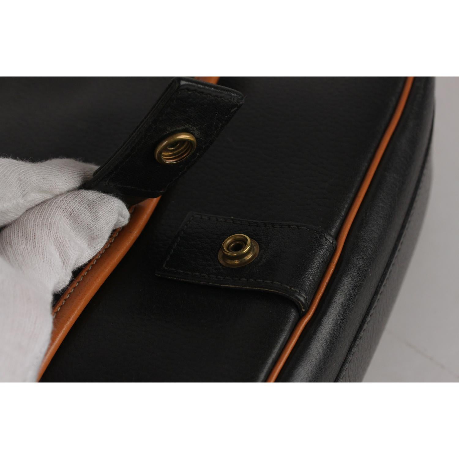 Hermes Vintage Black and Tan Leather Noumea Shoulder Bag 6
