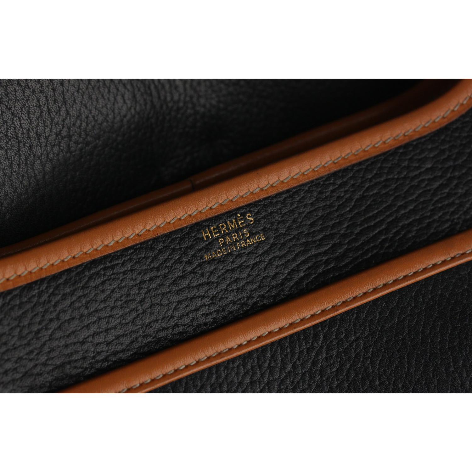 Hermes Vintage Black and Tan Leather Noumea Shoulder Bag 7