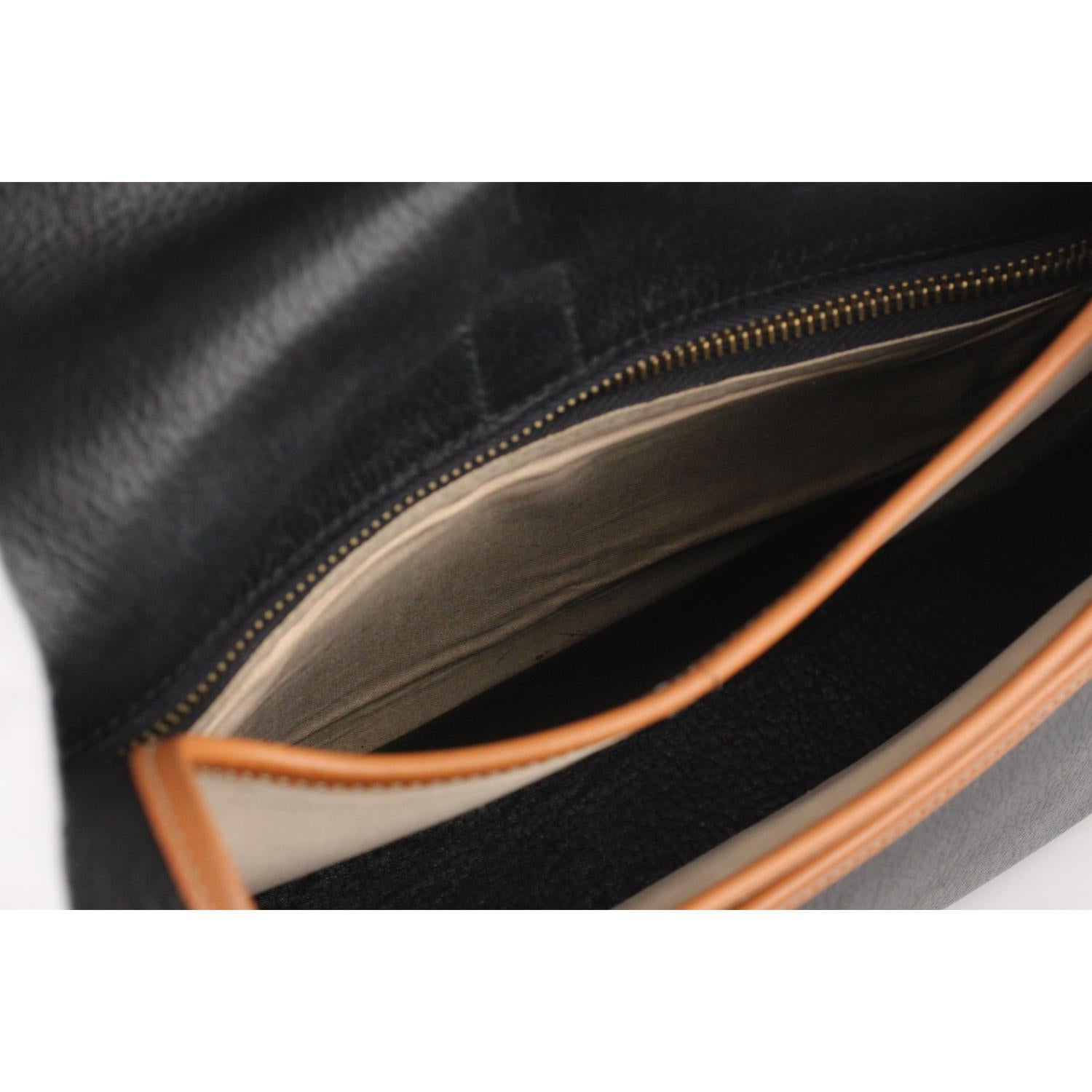 Hermes Vintage Black and Tan Leather Noumea Shoulder Bag 9