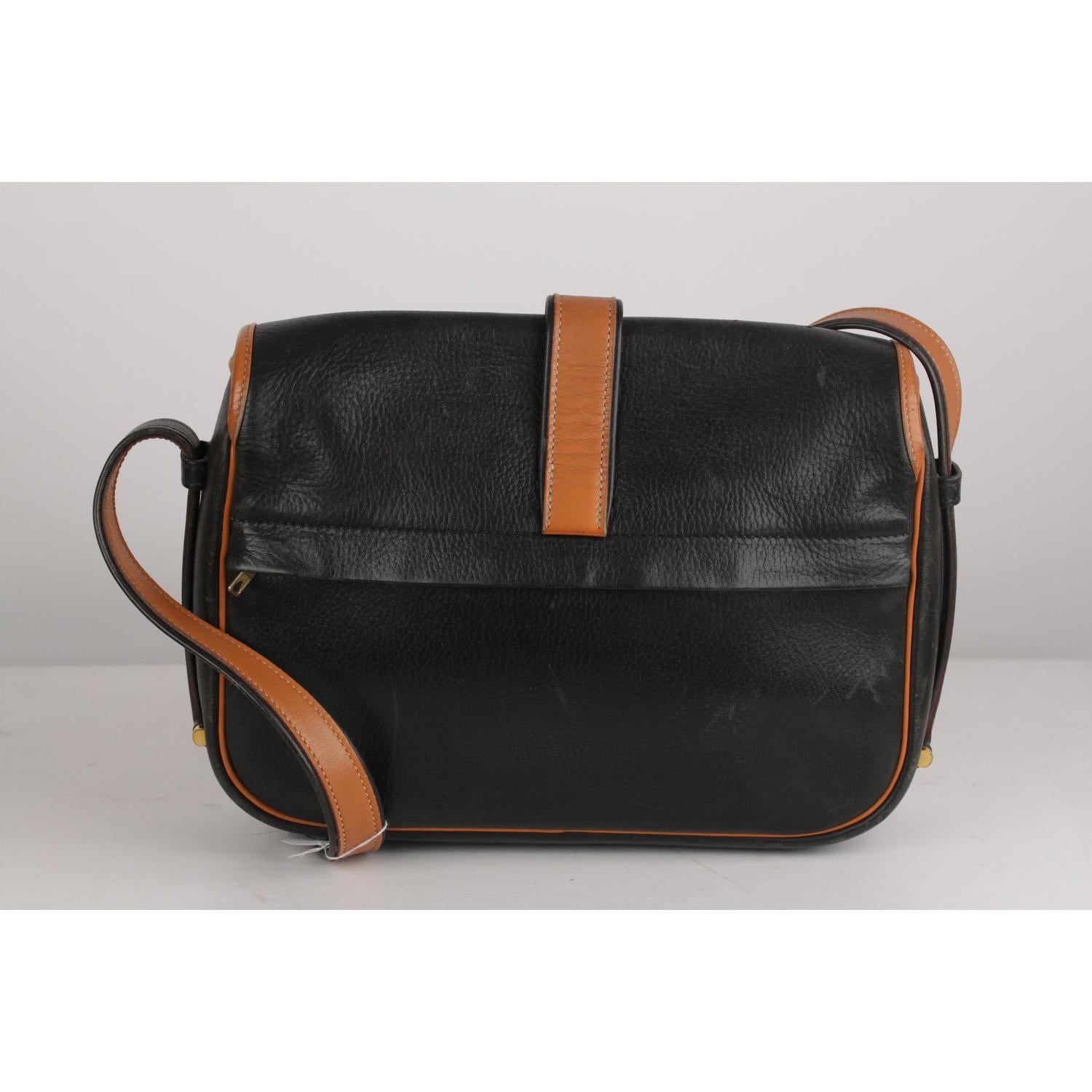 Hermes Vintage Black and Tan Leather Noumea Shoulder Bag 2