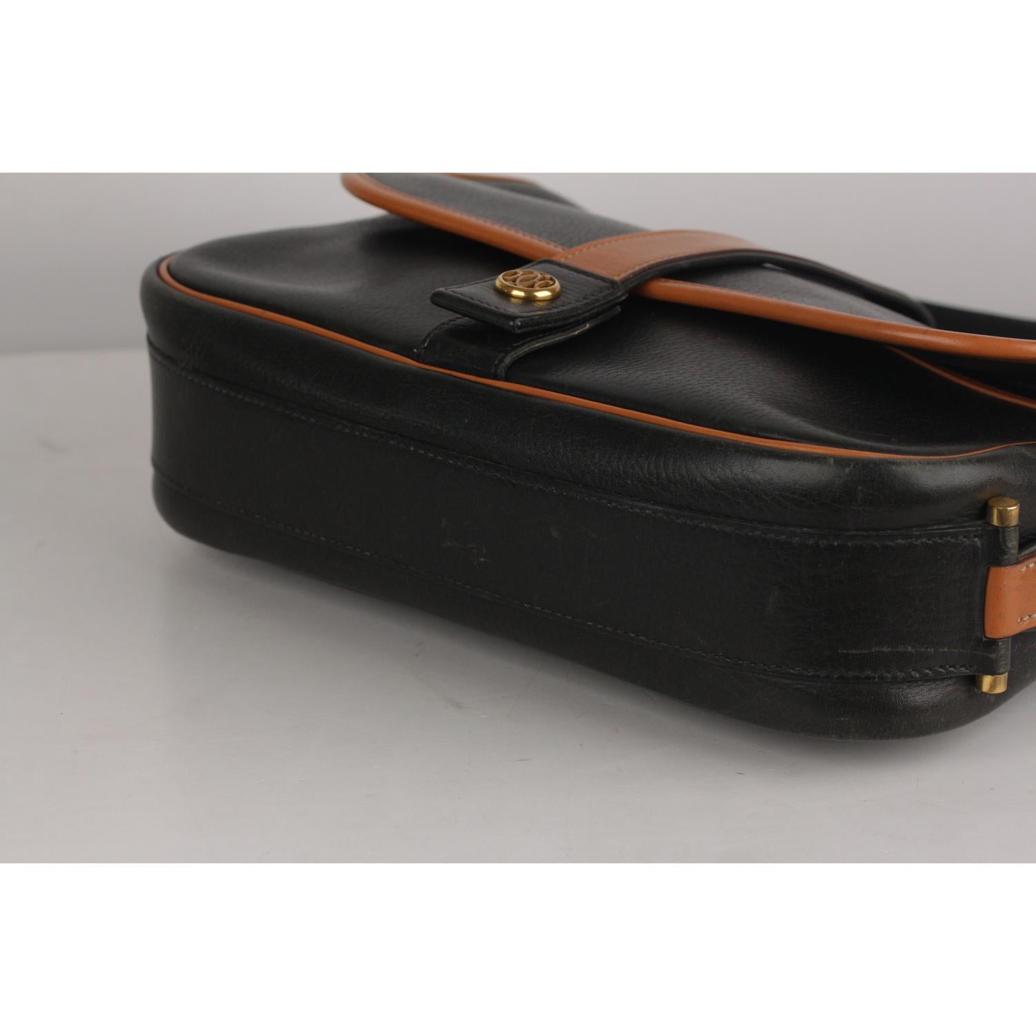 Hermes Vintage Black and Tan Leather Noumea Shoulder Bag 4