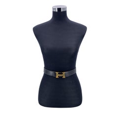 Hermes Vintage Black and Yellow Leather Buckle Reversible Belt Size 65