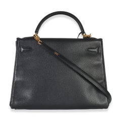 Hermès Vintage Black Ardennes Kelly 32 GHW