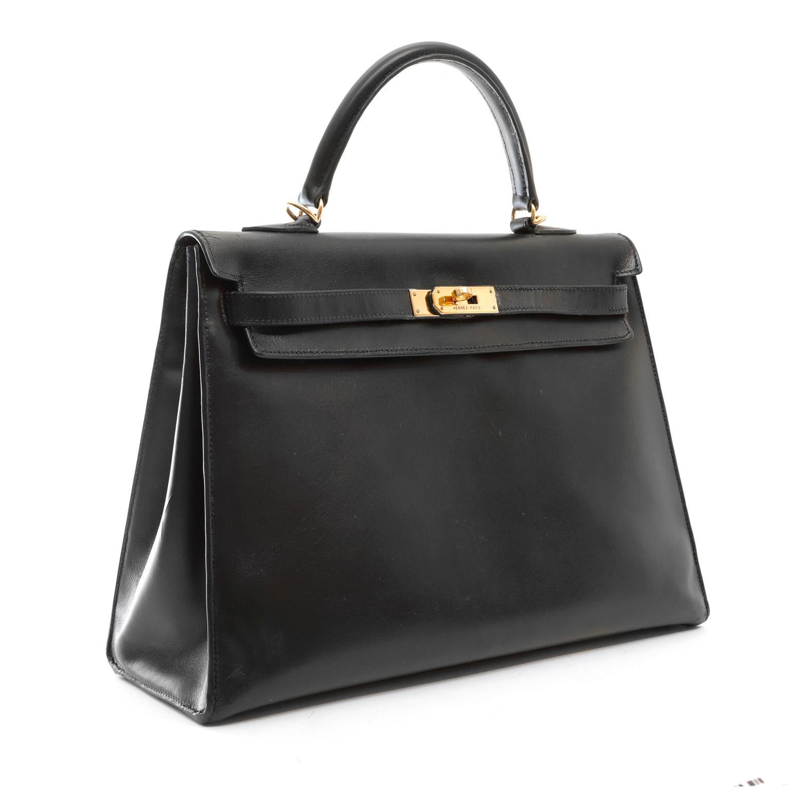 Hermès Vintage Black Box Calf 35 cm Kelly with Gold Hardware For Sale ...