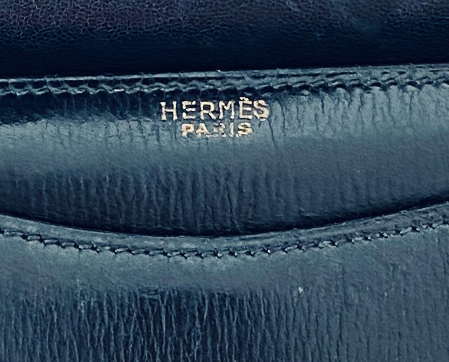 Hermès Vintage Schwarz Box Kalbsleder Klappe vorne Gold Ring Handtasche GH 1950s im Angebot 6