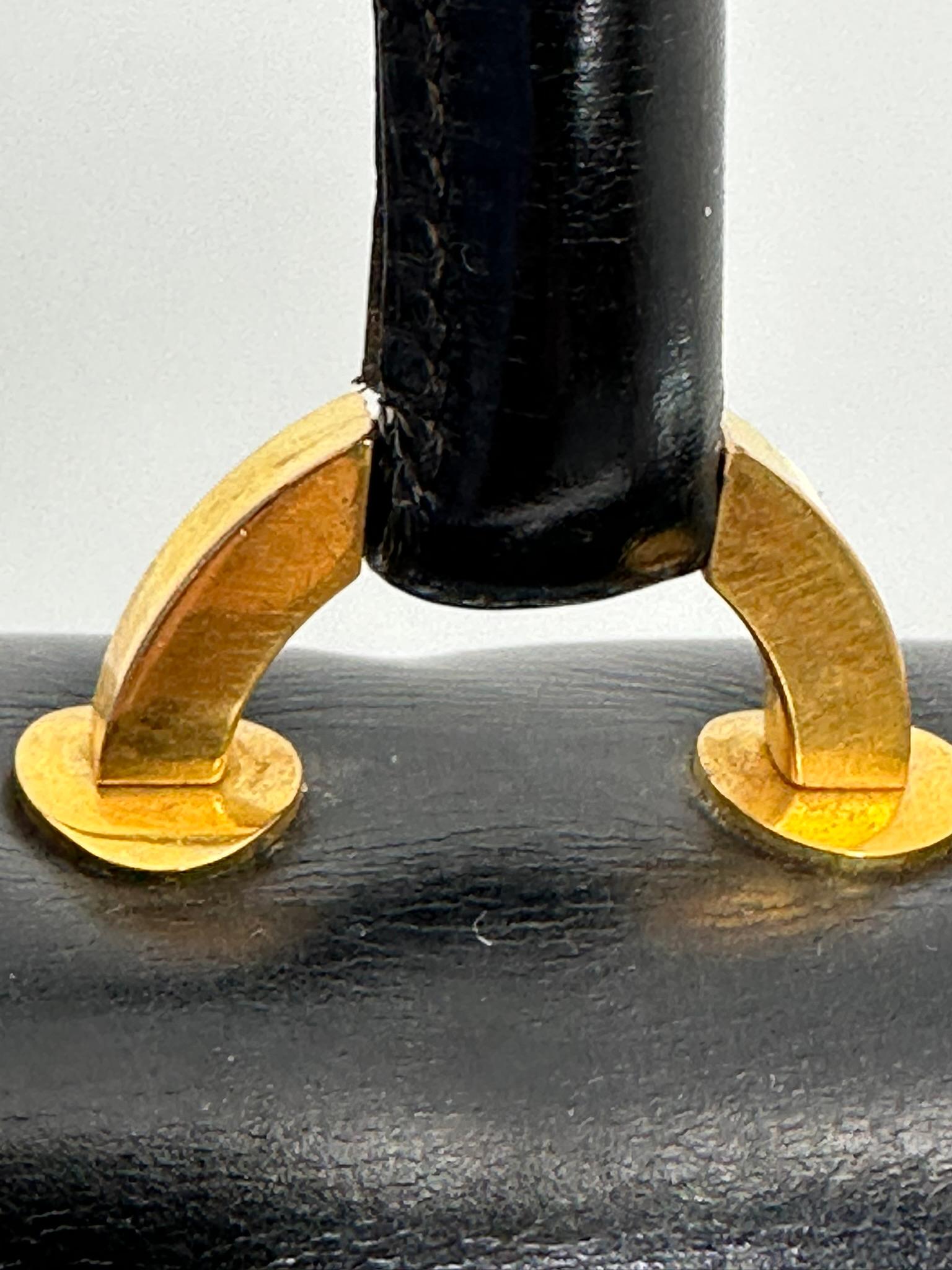 Hermès Vintage Schwarz Box Kalbsleder Klappe vorne Gold Ring Handtasche GH 1950s im Angebot 12