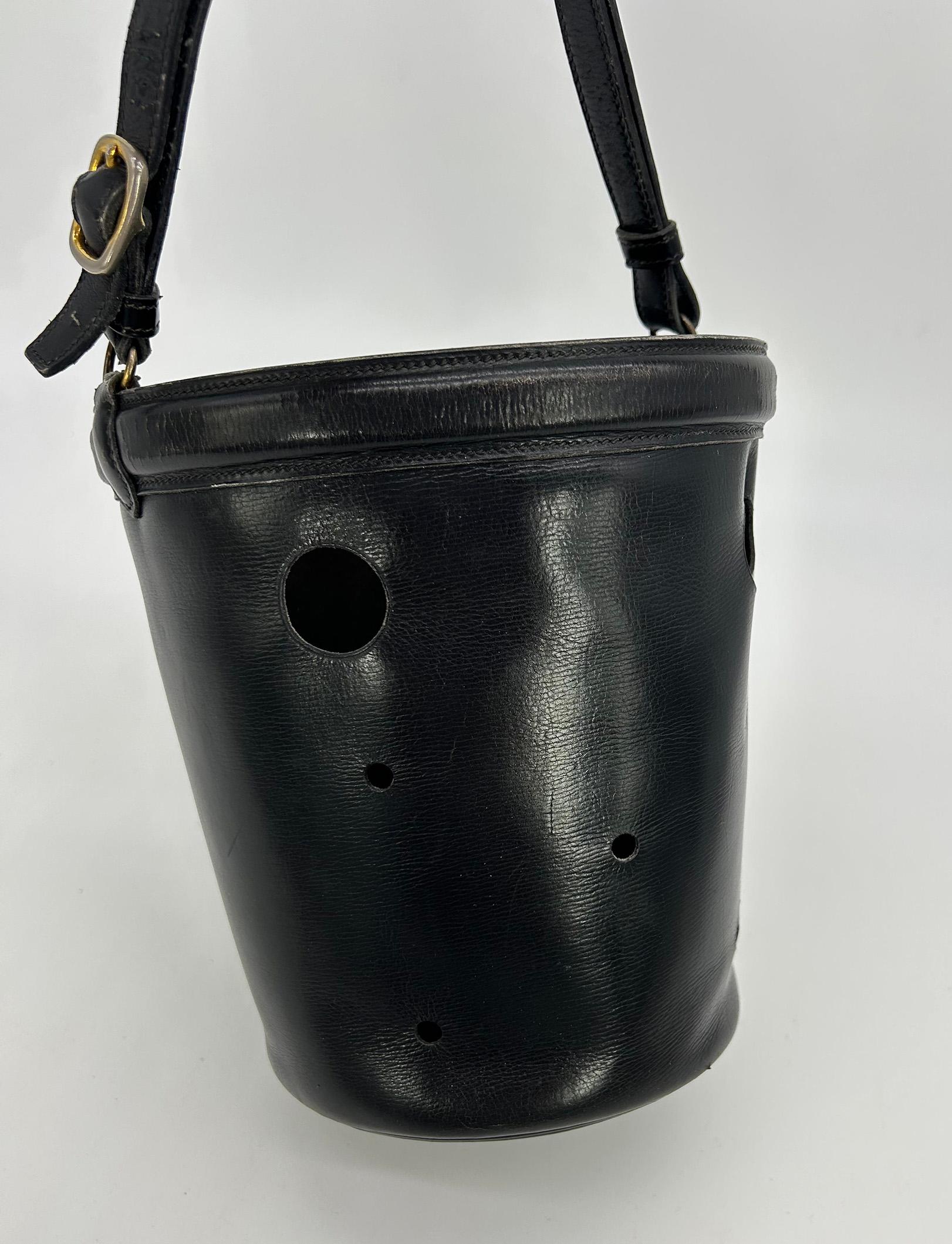 Hermes Vintage Black Box Calf Leather Mangeoire Bucket Bag For Sale 6