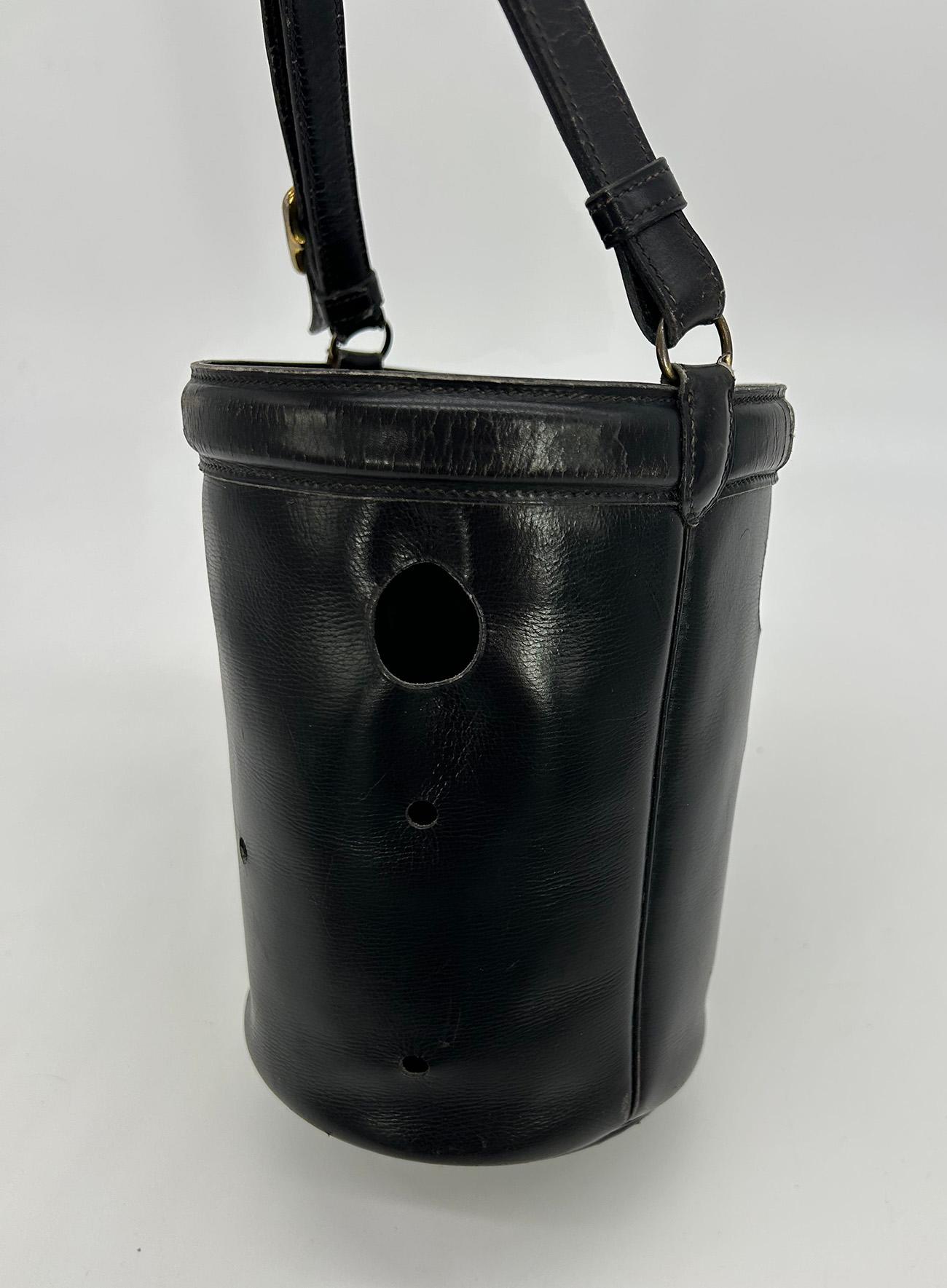 Hermes Vintage Black Box Calf Leather Mangeoire Bucket Bag For Sale 7