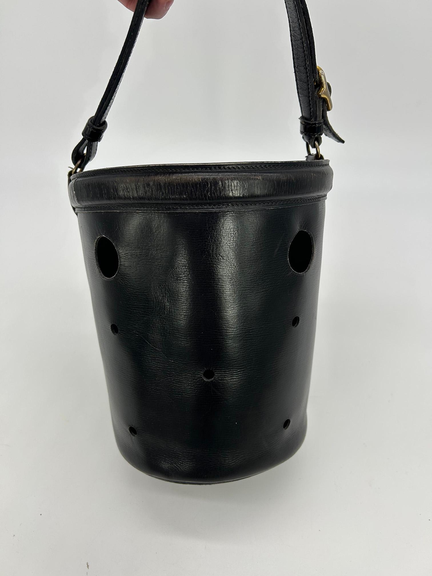 Hermes Vintage Black Box Calf Leather Mangeoire Bucket Bag For Sale 8