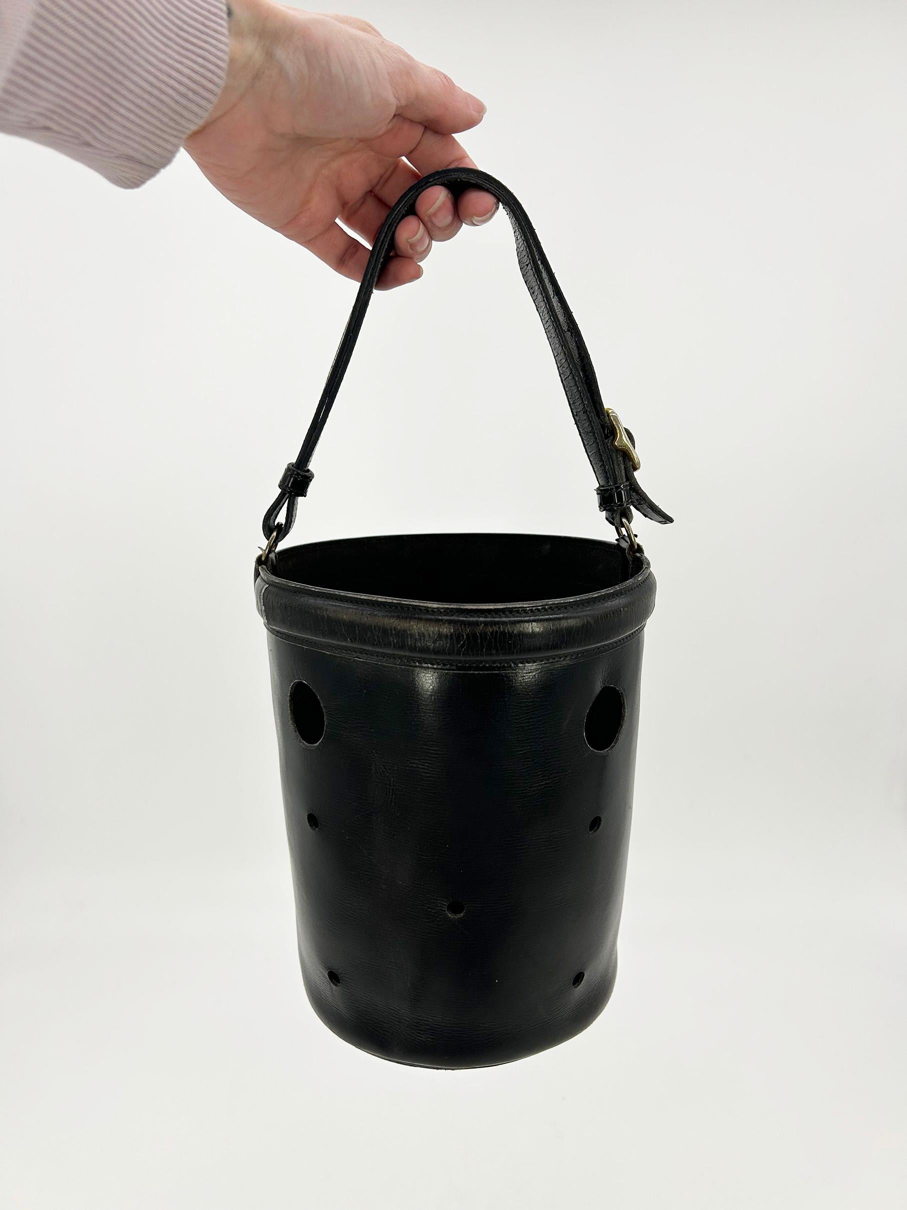 Hermes Vintage Black Box Calf Leather Mangeoire Bucket Bag For Sale 11
