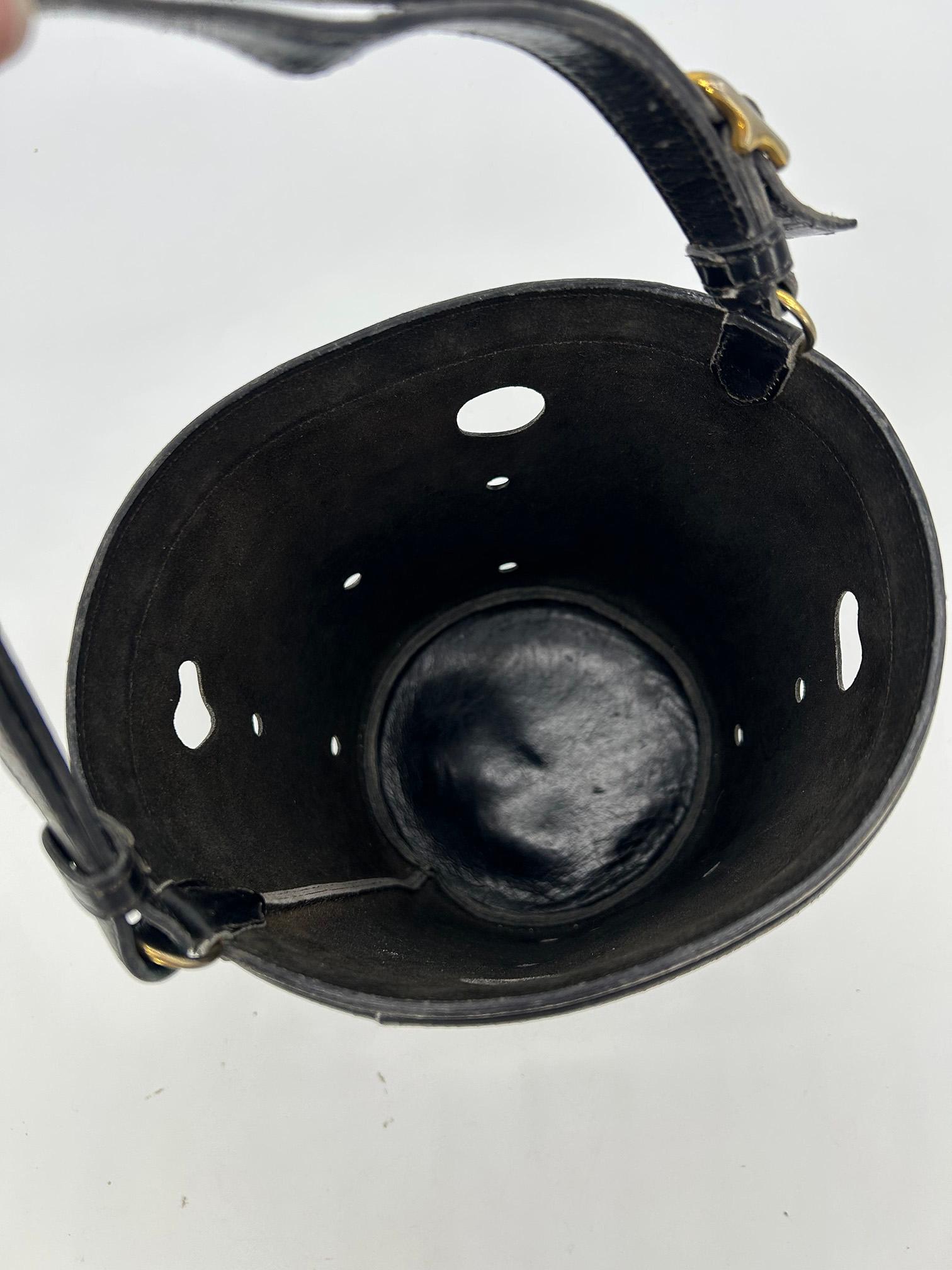 Hermes Vintage Black Box Calf Leather Mangeoire Bucket Bag For Sale 2