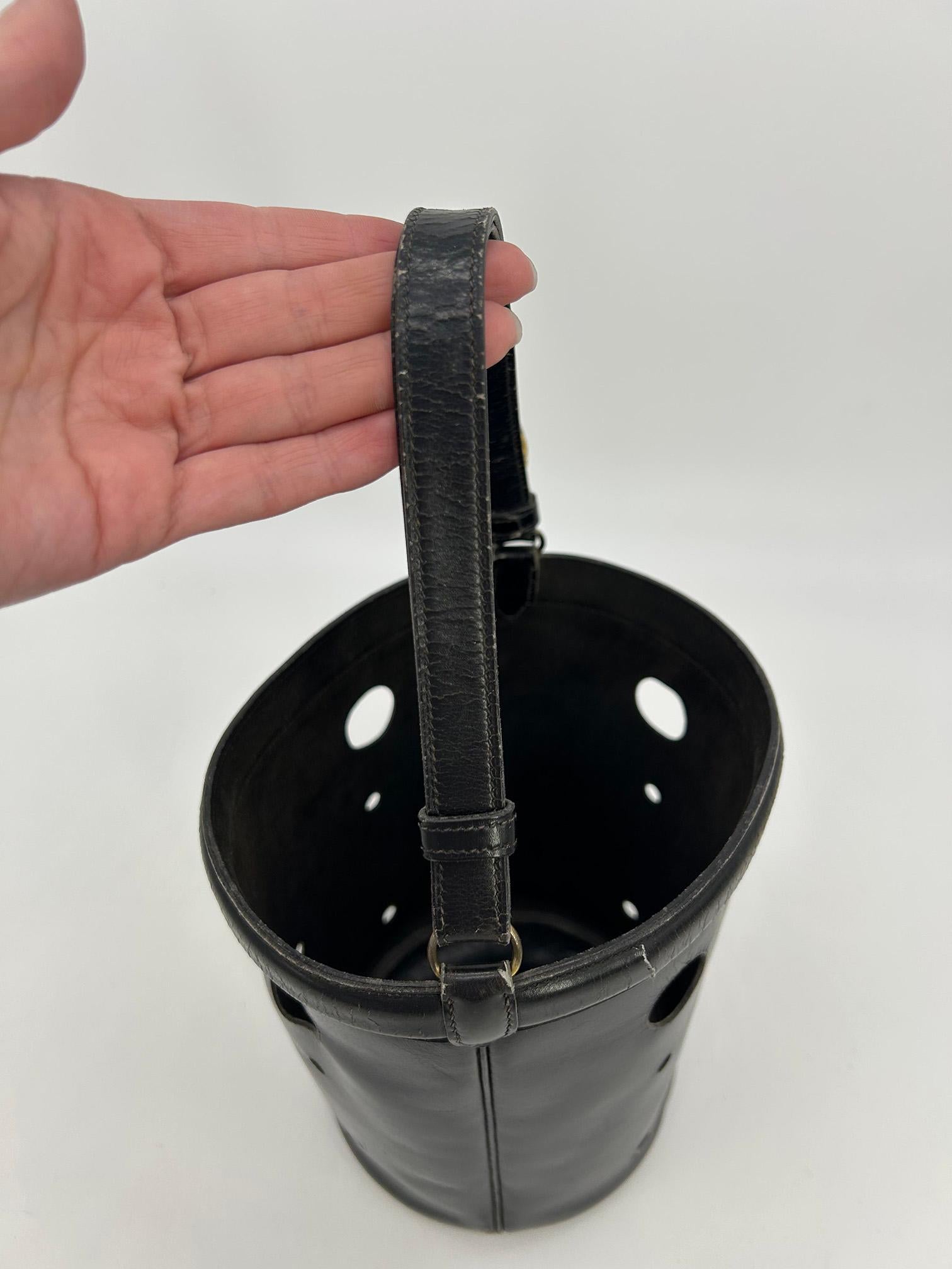 Hermes Vintage Black Box Calf Leather Mangeoire Bucket Bag For Sale 5