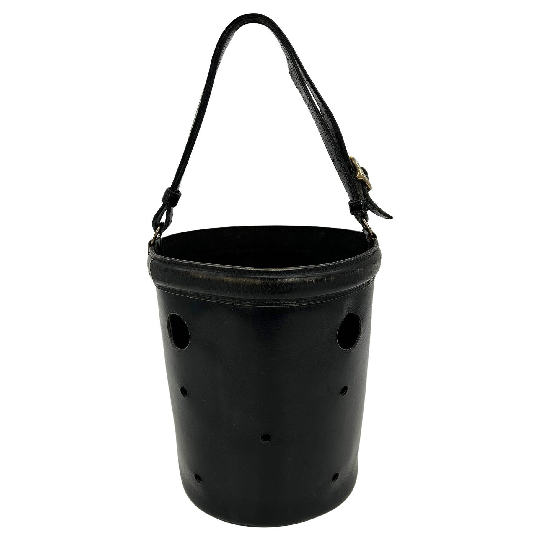 Hermes Vintage Black Box Calf Leather Mangeoire Bucket Bag For Sale