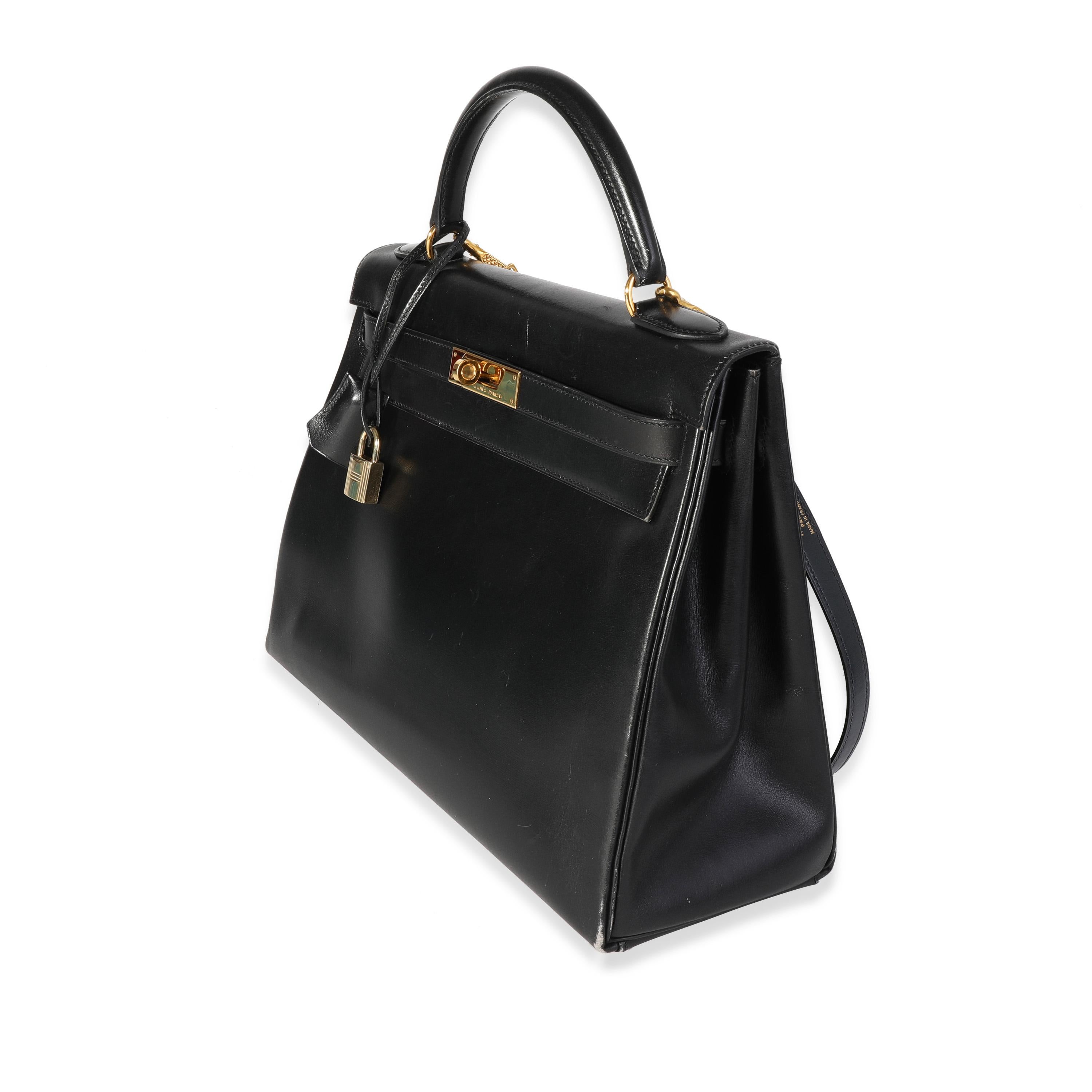 Hermès Vintage Black Box Calf Retourne Kelly 32 GHW In Excellent Condition In New York, NY