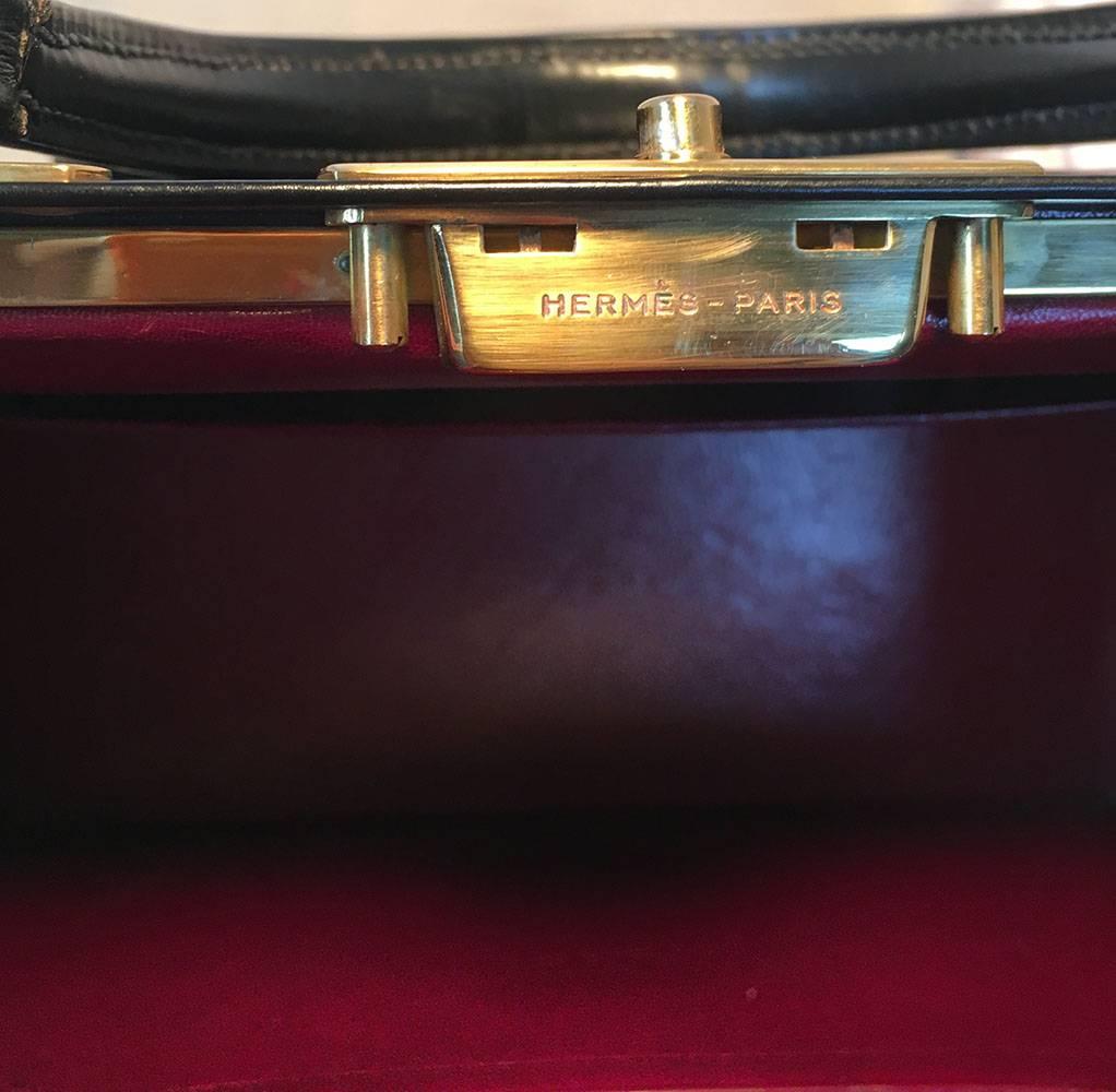 Hermes Vintage Black Box Calf Sac Mallette Handbag 2