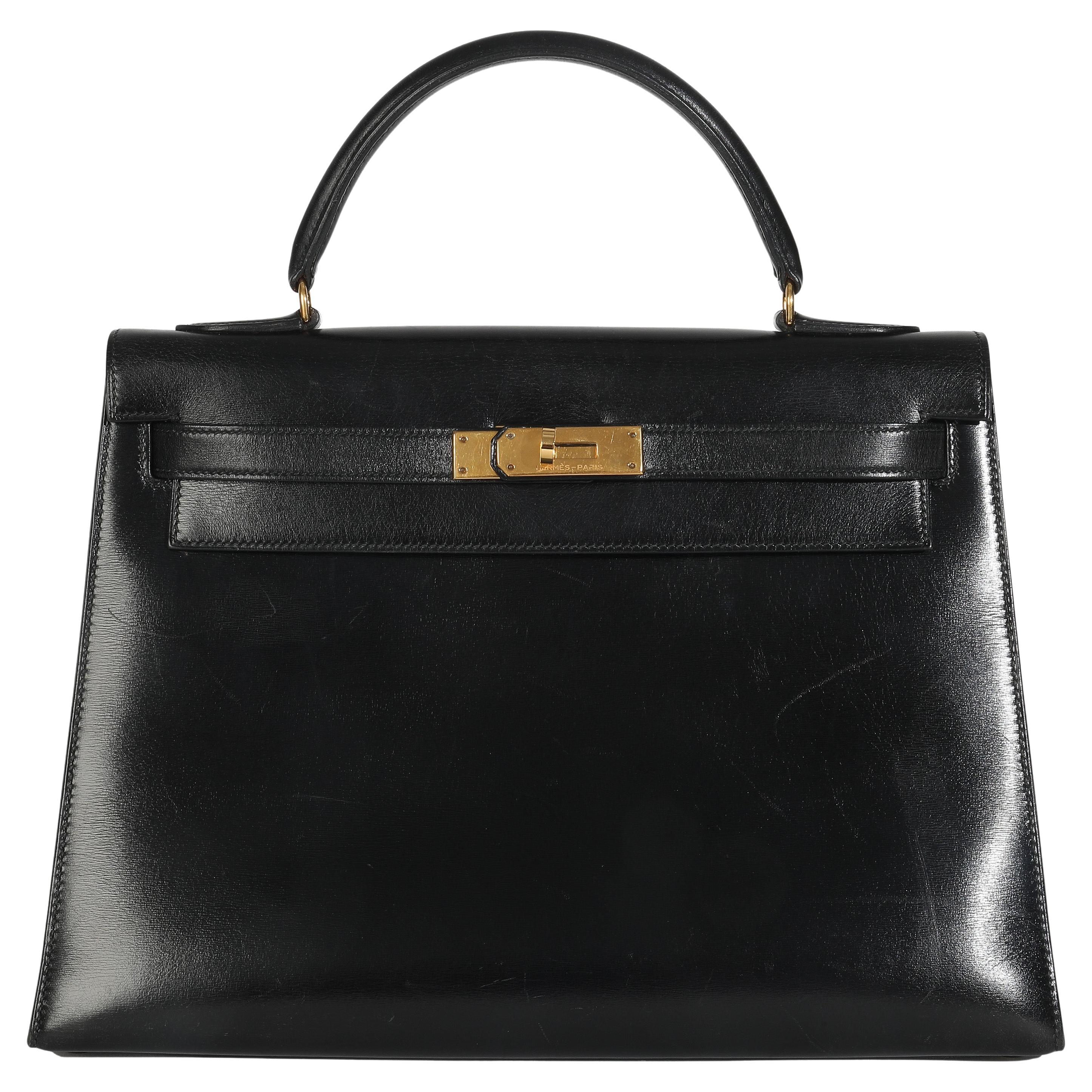 Hermès Vintage Black Box Sellier Kelly 32 GHW im Angebot
