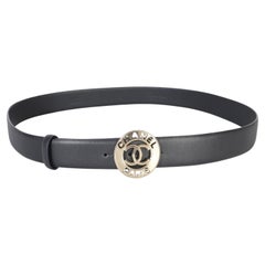 Chanel Navy Lambskin Champagne Gold CC Paris Logo Belt 95/38