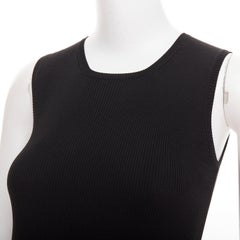 HERMES Vintage black cotton ribbed body con round neck vest XS