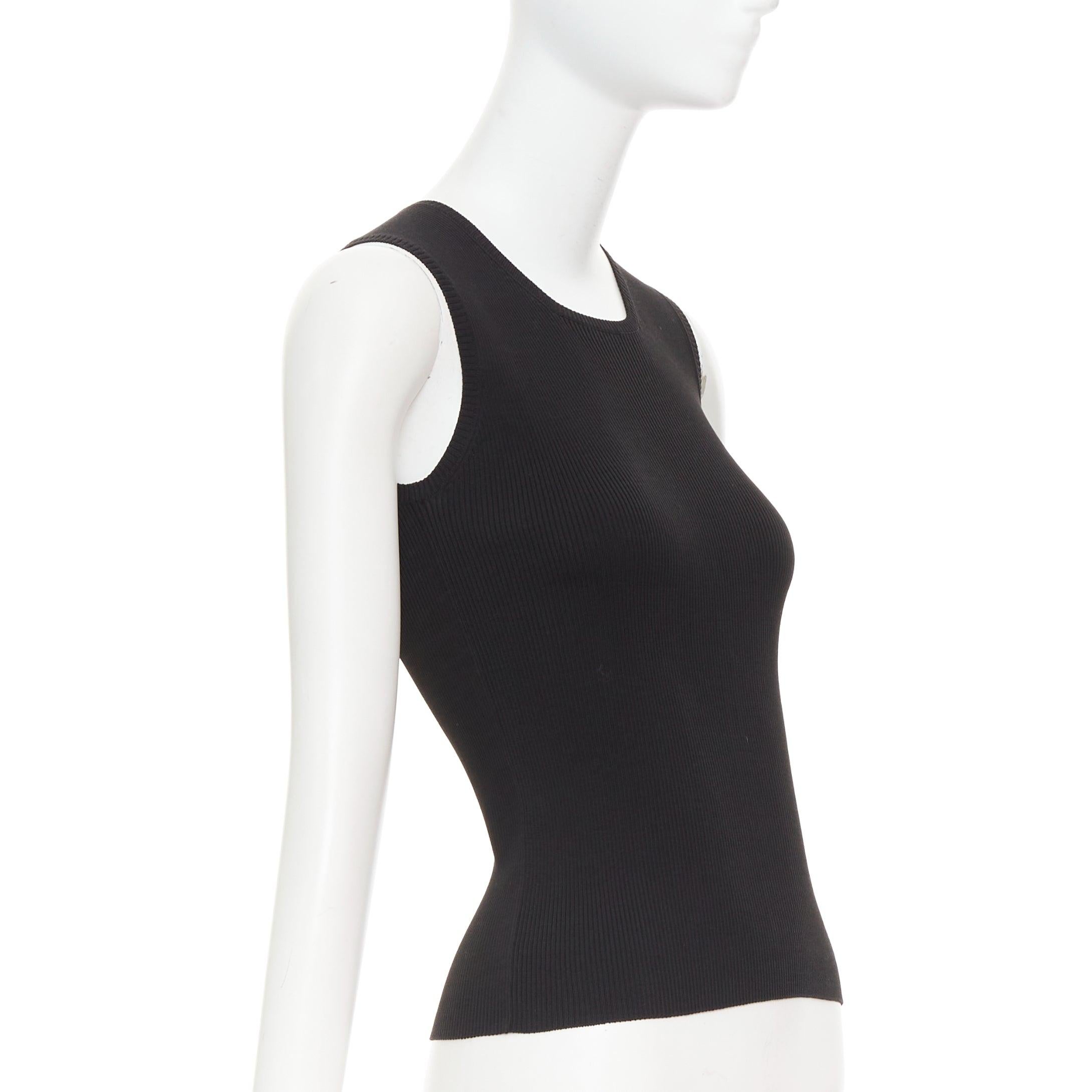 Black HERMES Vintage black cotton ribbed body con round neck vest XS For Sale