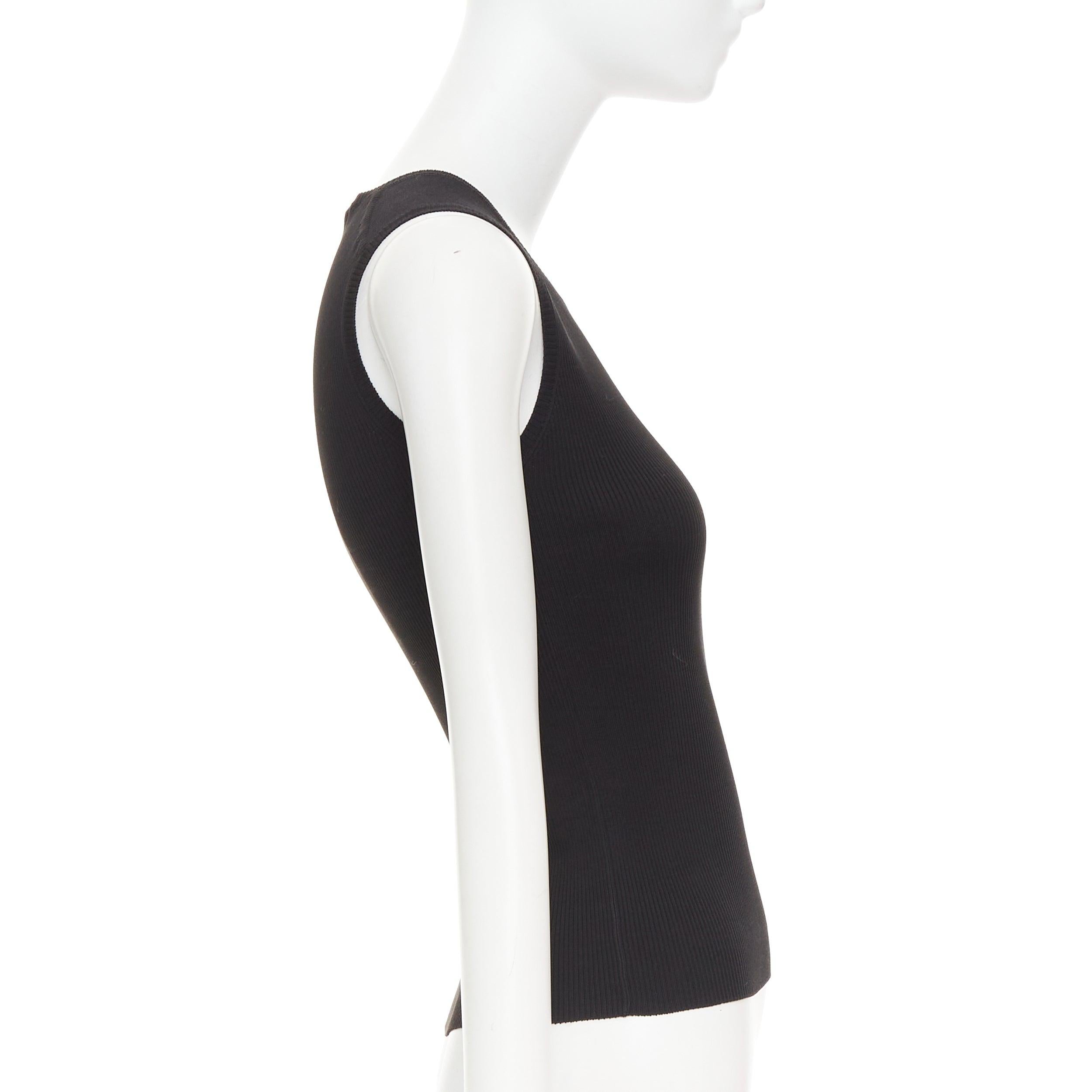 HERMES Vintage black cotton ribbed body con round neck vest XS In Excellent Condition For Sale In Hong Kong, NT