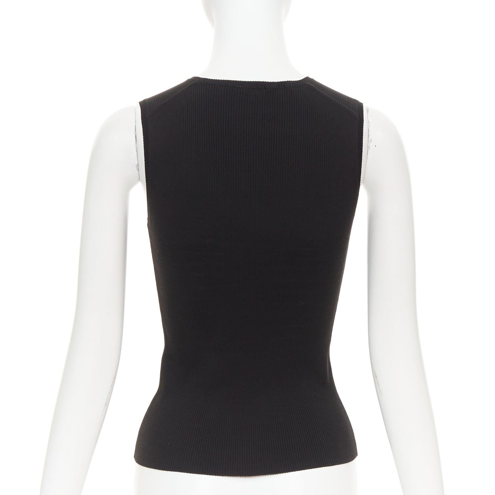 Women's HERMES Vintage black cotton ribbed body con round neck vest XS For Sale