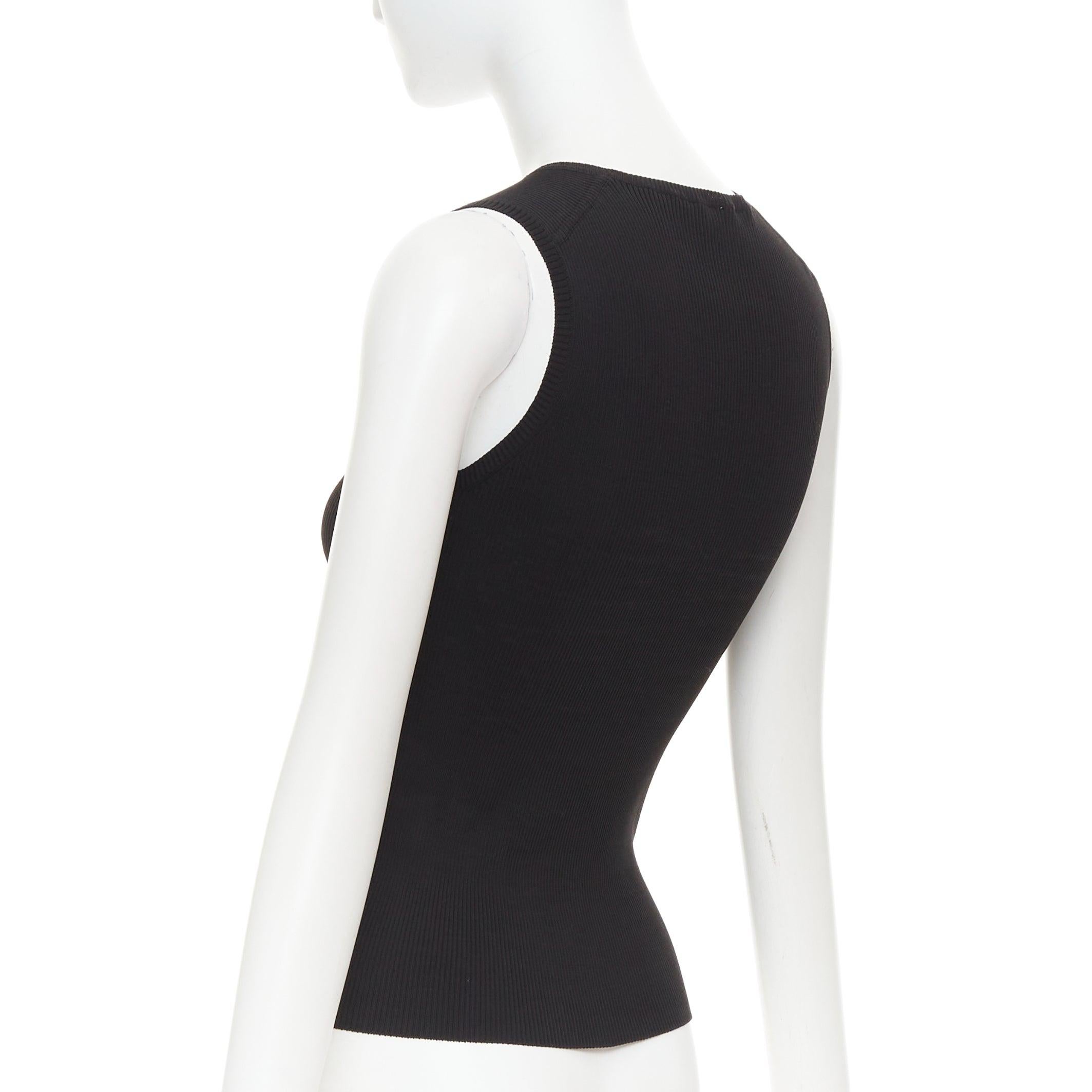 HERMES Vintage black cotton ribbed body con round neck vest XS For Sale 1