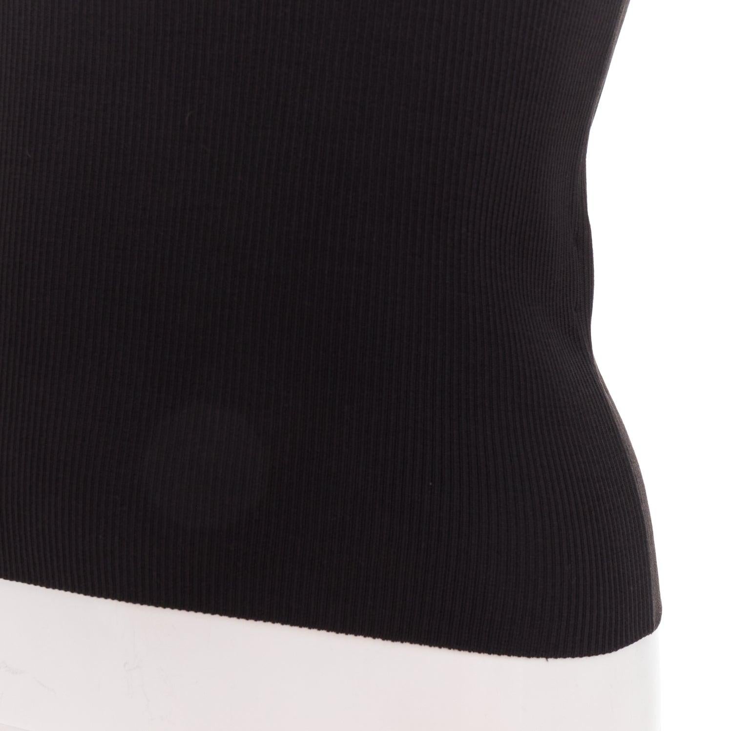 HERMES Vintage black cotton ribbed body con round neck vest XS For Sale 2