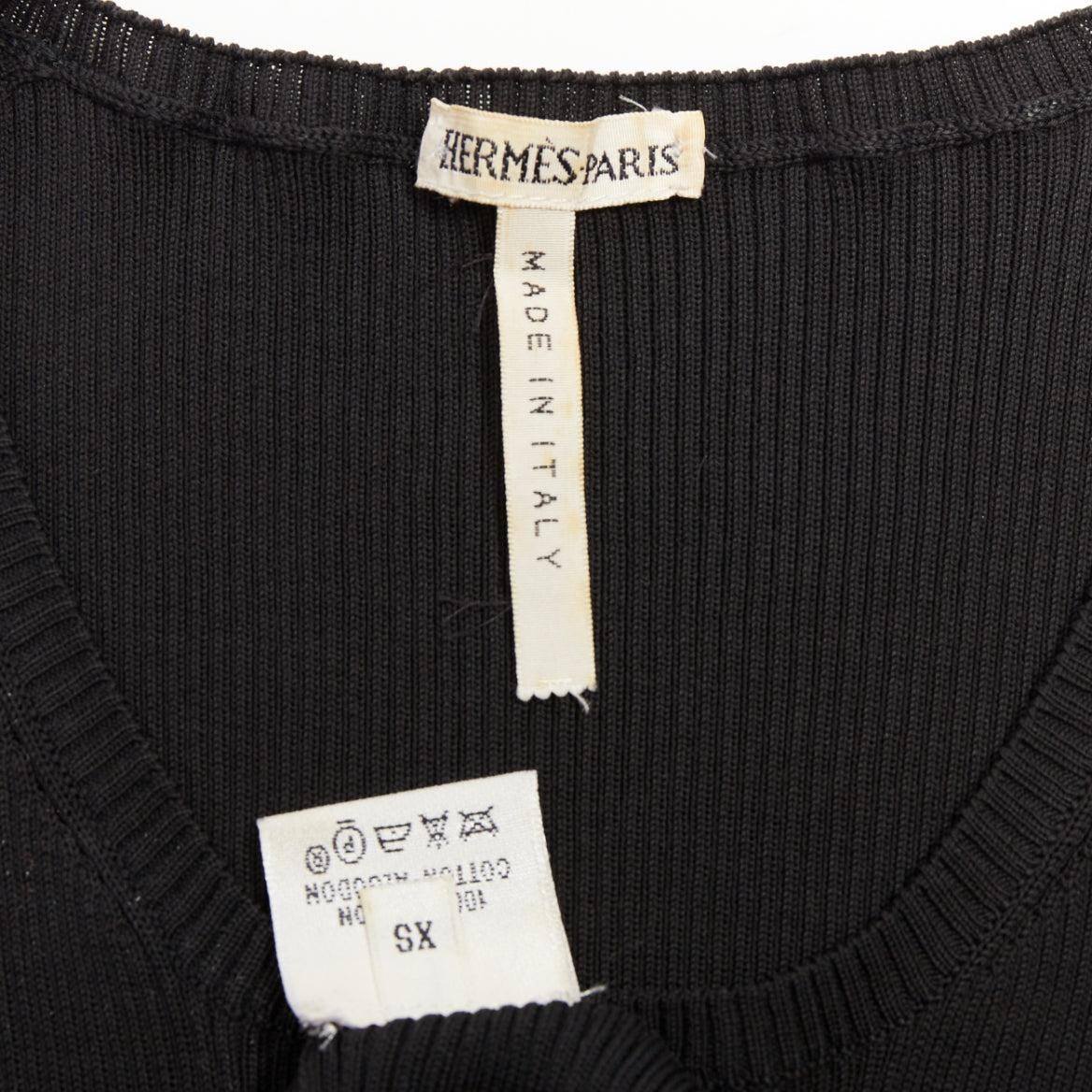 HERMES Vintage black cotton ribbed body con round neck vest XS For Sale 3