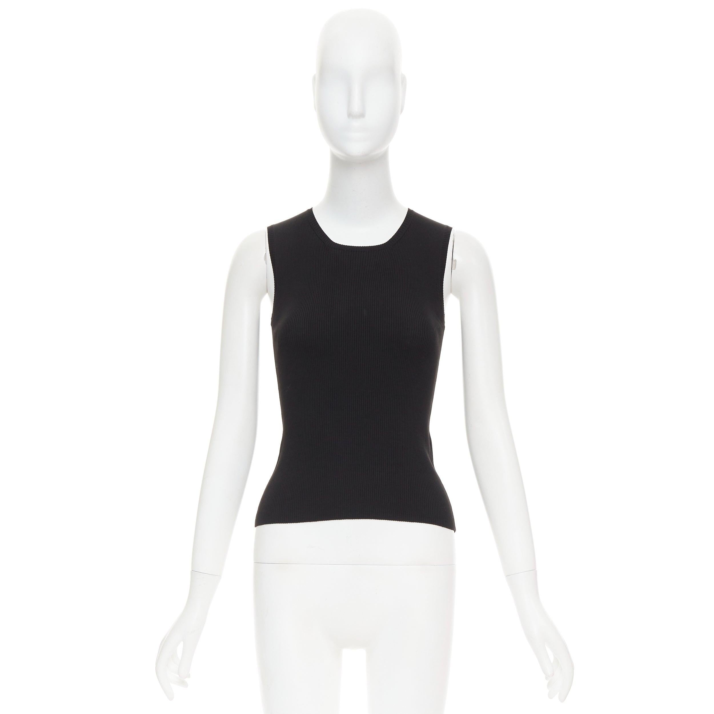 HERMES Vintage black cotton ribbed body con round neck vest XS For Sale 4