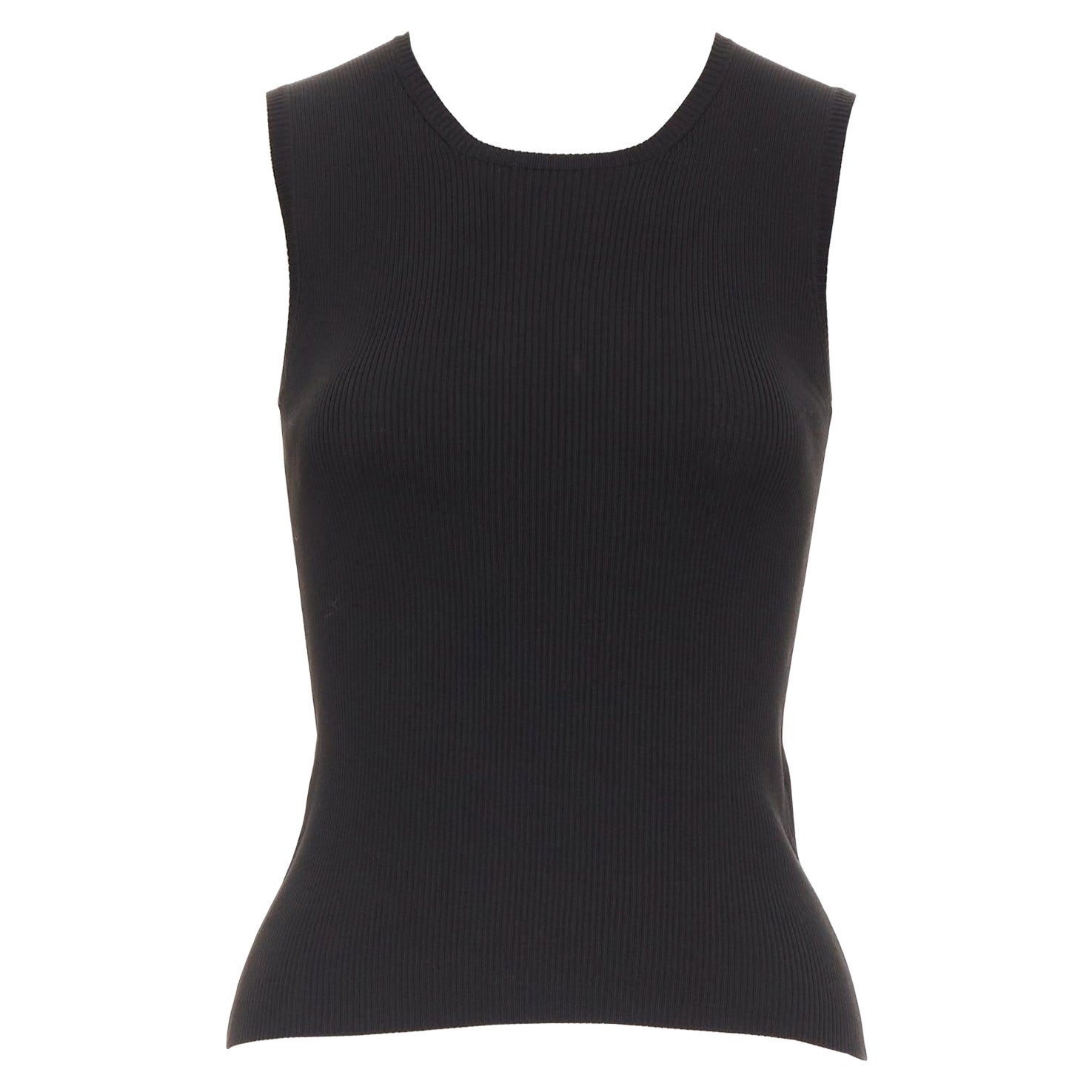 HERMES Vintage black cotton ribbed body con round neck vest XS For Sale