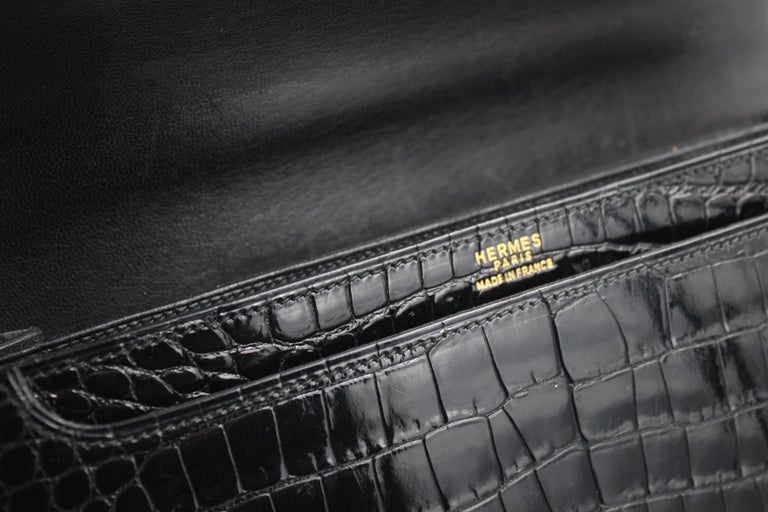 Women's or Men's Hermes Vintage  Black Croco Vintage Shoulder Bag For Sale