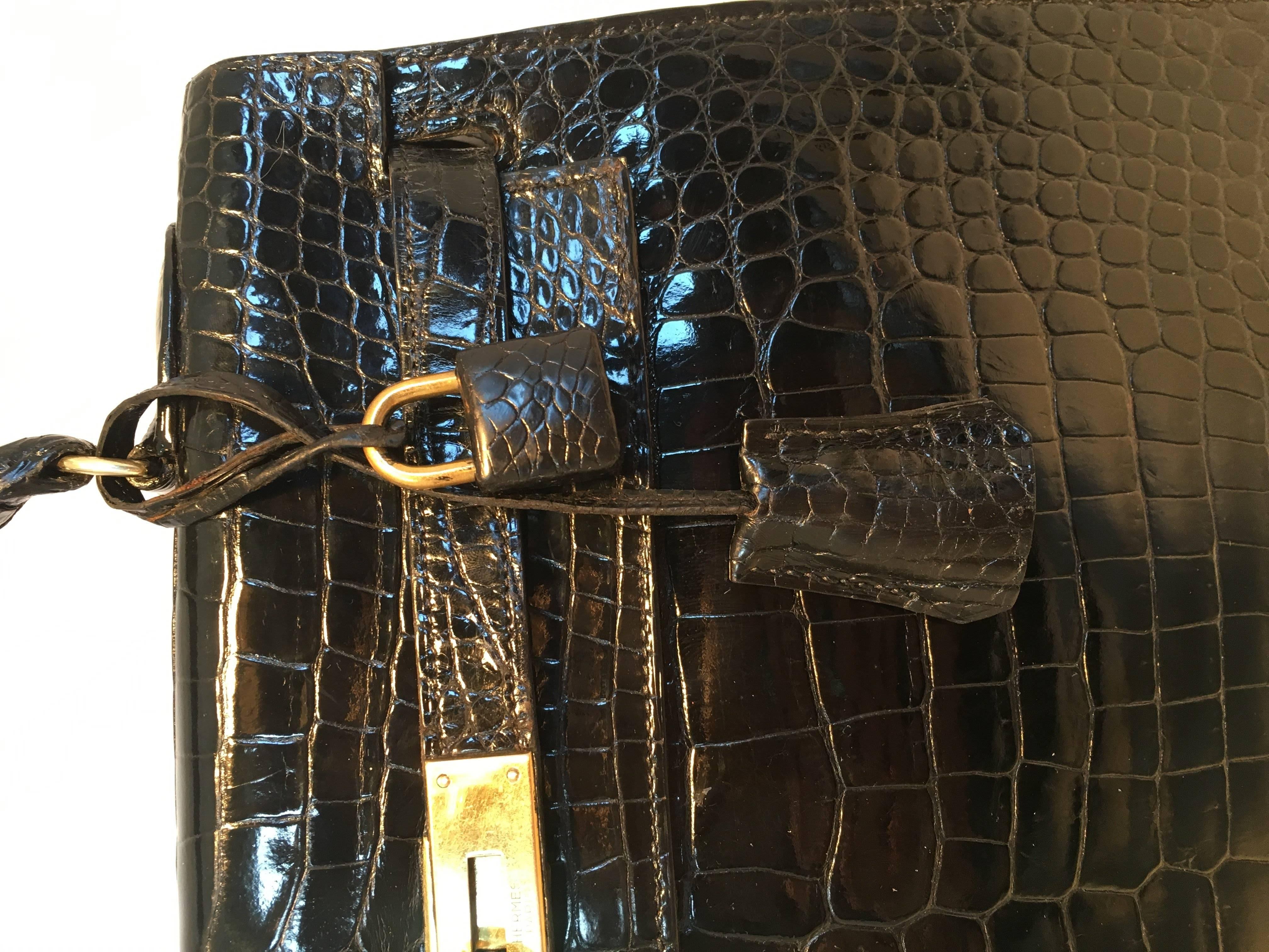 Hermes Vintage Black Crocodile 32cm Kelly Bag 6