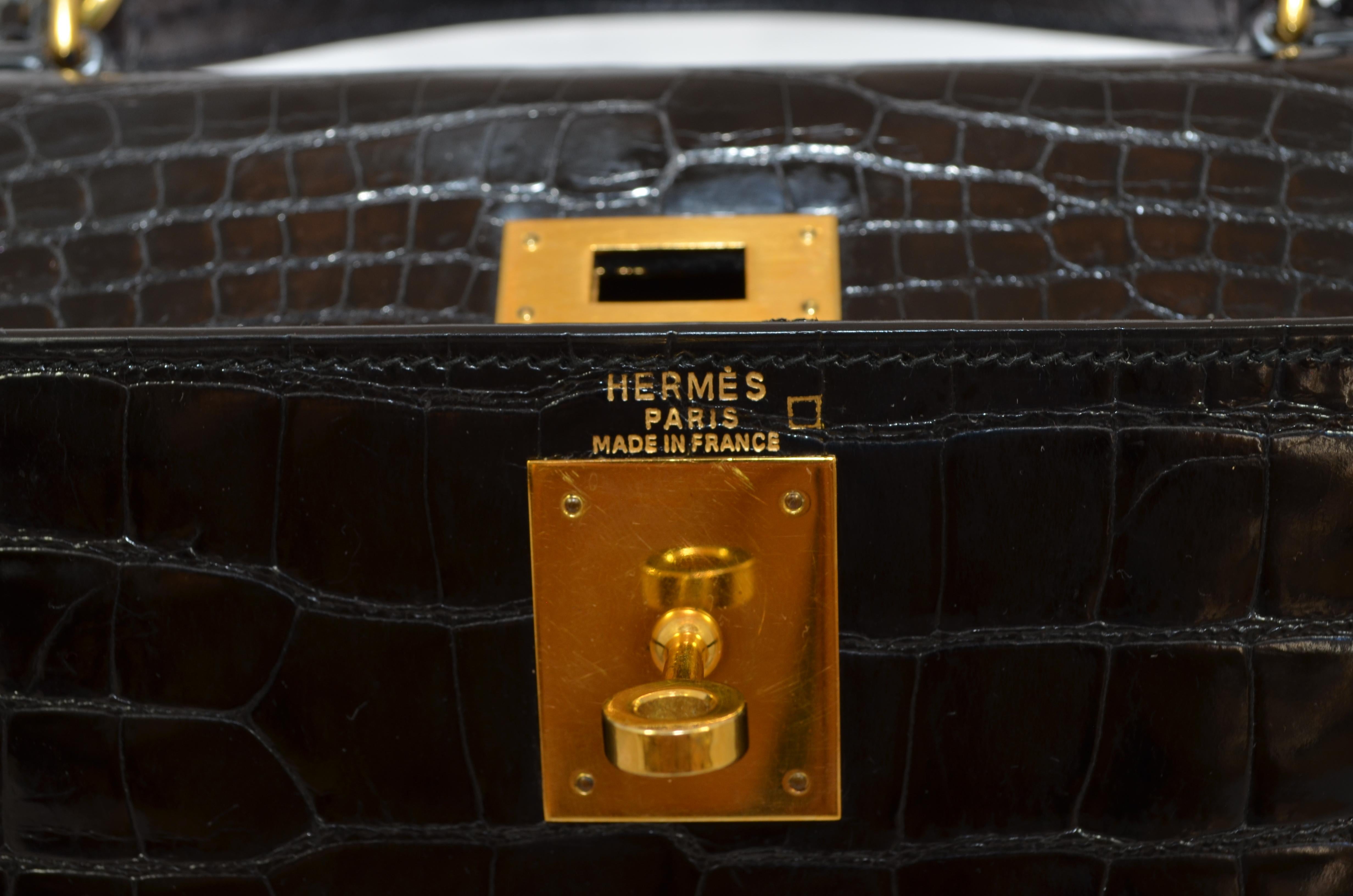 Hermès Vintage Black Crocodile Kelly 28 Bag 1992 6