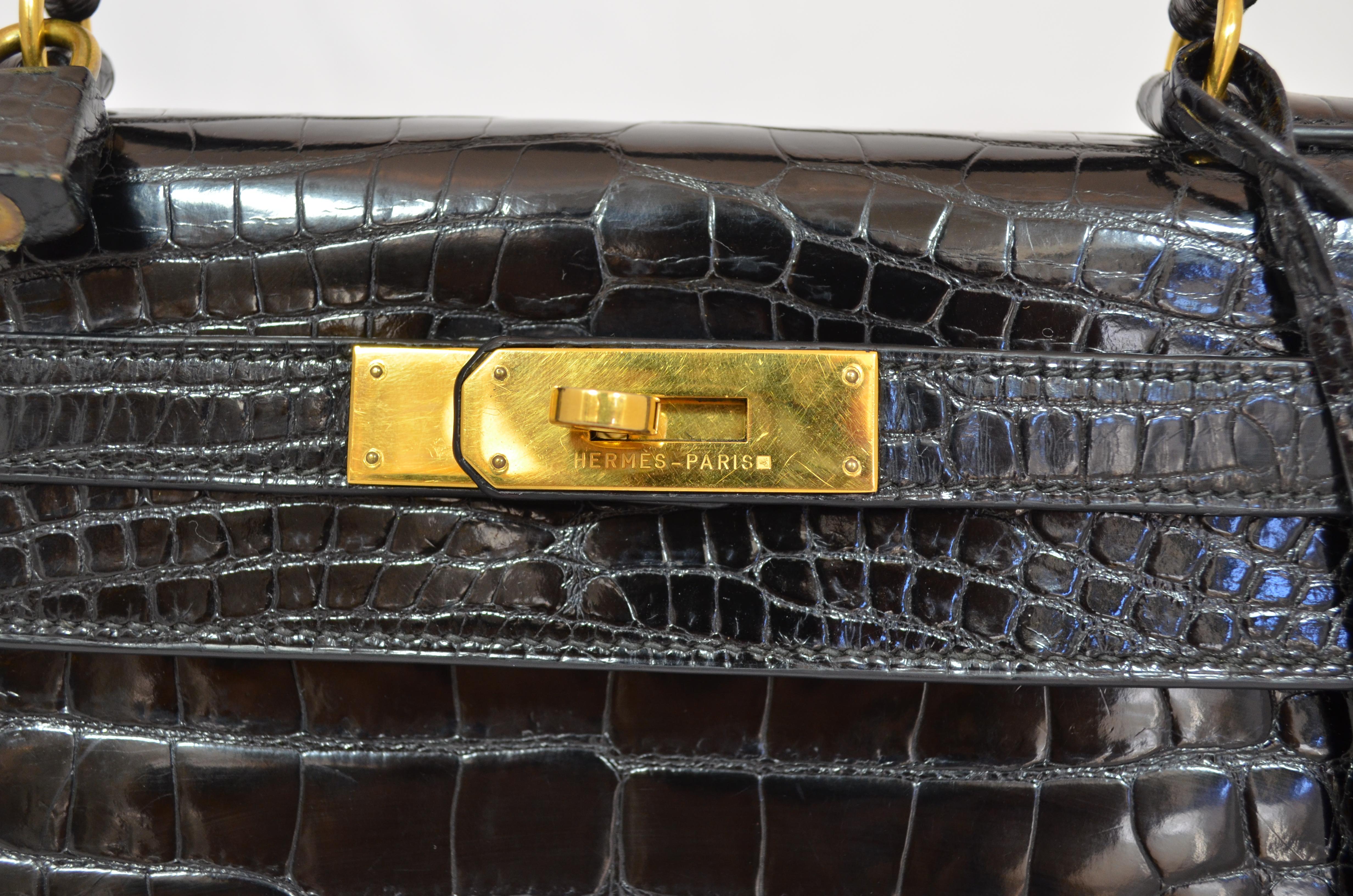 Hermès Vintage Black Crocodile Kelly 28 Bag 1992 1