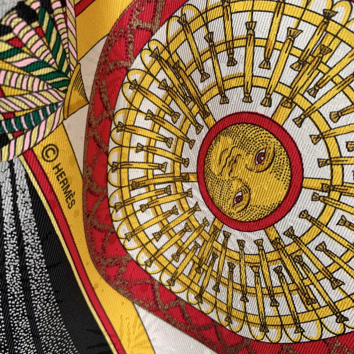 Hermes Vintage Black Jacquard Silk Scarf Feux d'Artifice 1987 Duchene In Good Condition In Rome, Rome