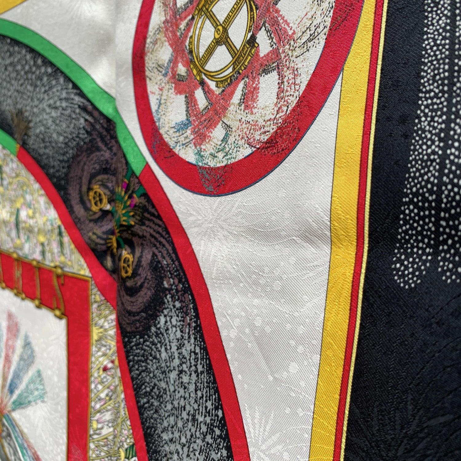 Women's Hermes Vintage Black Jacquard Silk Scarf Feux d'Artifice 1987 Duchene