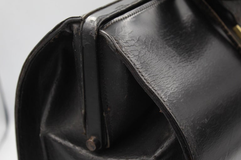 Hermes Vintage Black Leather 60's Doctor Bag For Sale 1