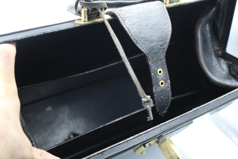 Hermes Vintage Black Leather 60's Doctor Bag For Sale 2
