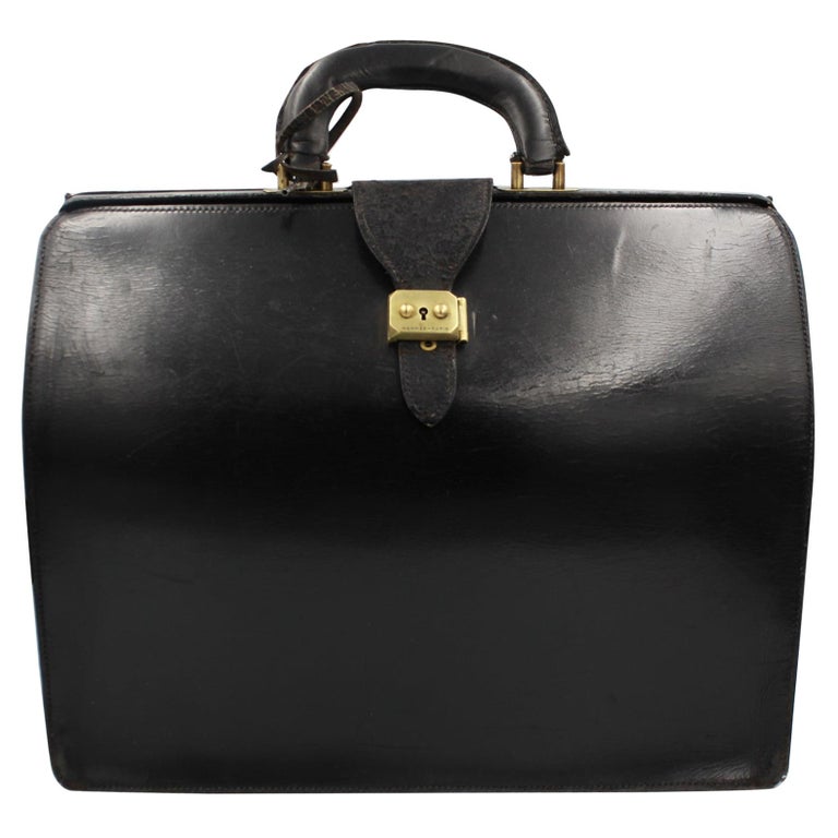 Hermes Vintage Black Leather 60's Doctor Bag For Sale