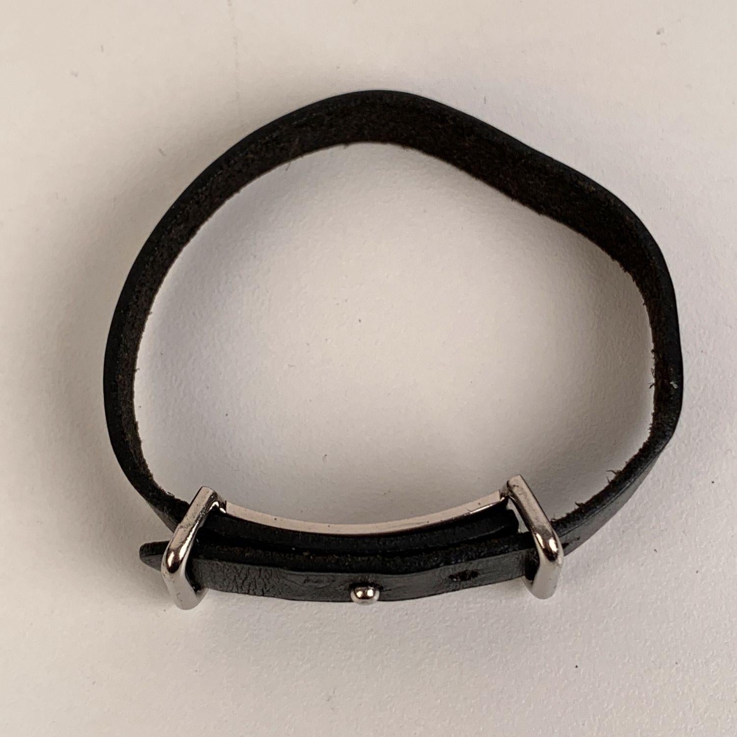 Hermes Vintage Black Leather Bracelet Single Tour Palladium Buckle In Excellent Condition In Rome, Rome