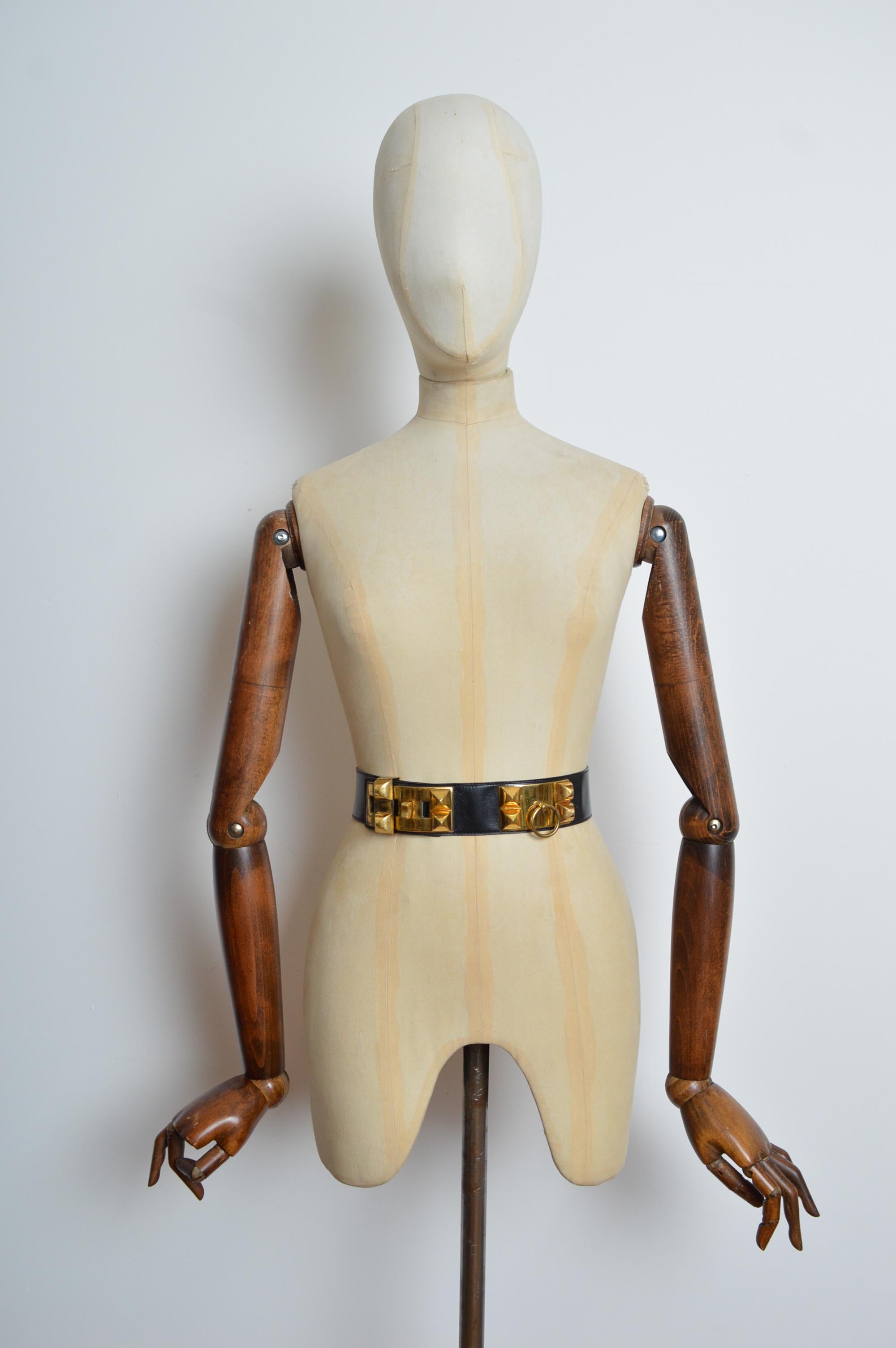 Hermès Vintage Black leather Collier de Chien ‘Médor’ waist belt For Sale 7