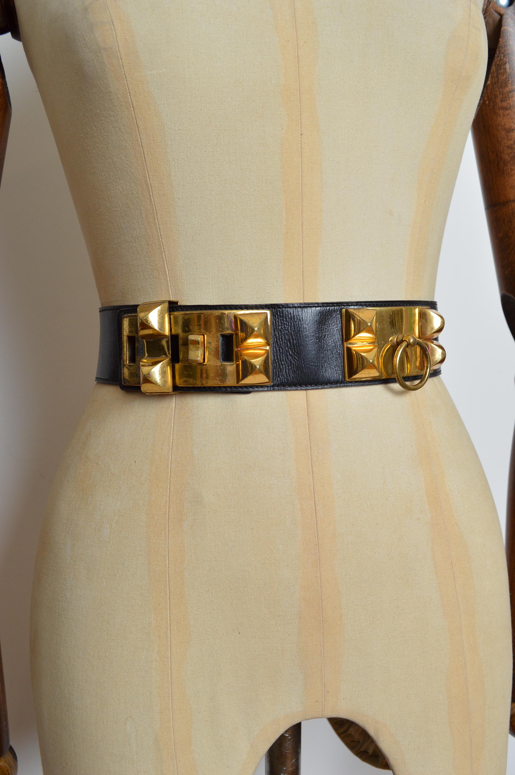 Hermès Vintage Black leather Collier de Chien ‘Médor’ waist belt For Sale 8