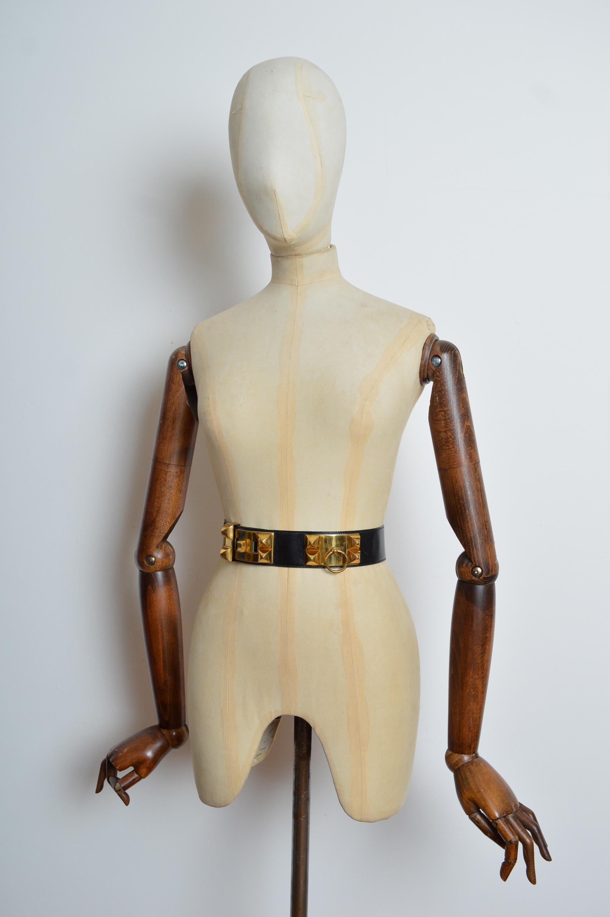 Hermès Vintage Black leather Collier de Chien ‘Médor’ waist belt For Sale 9