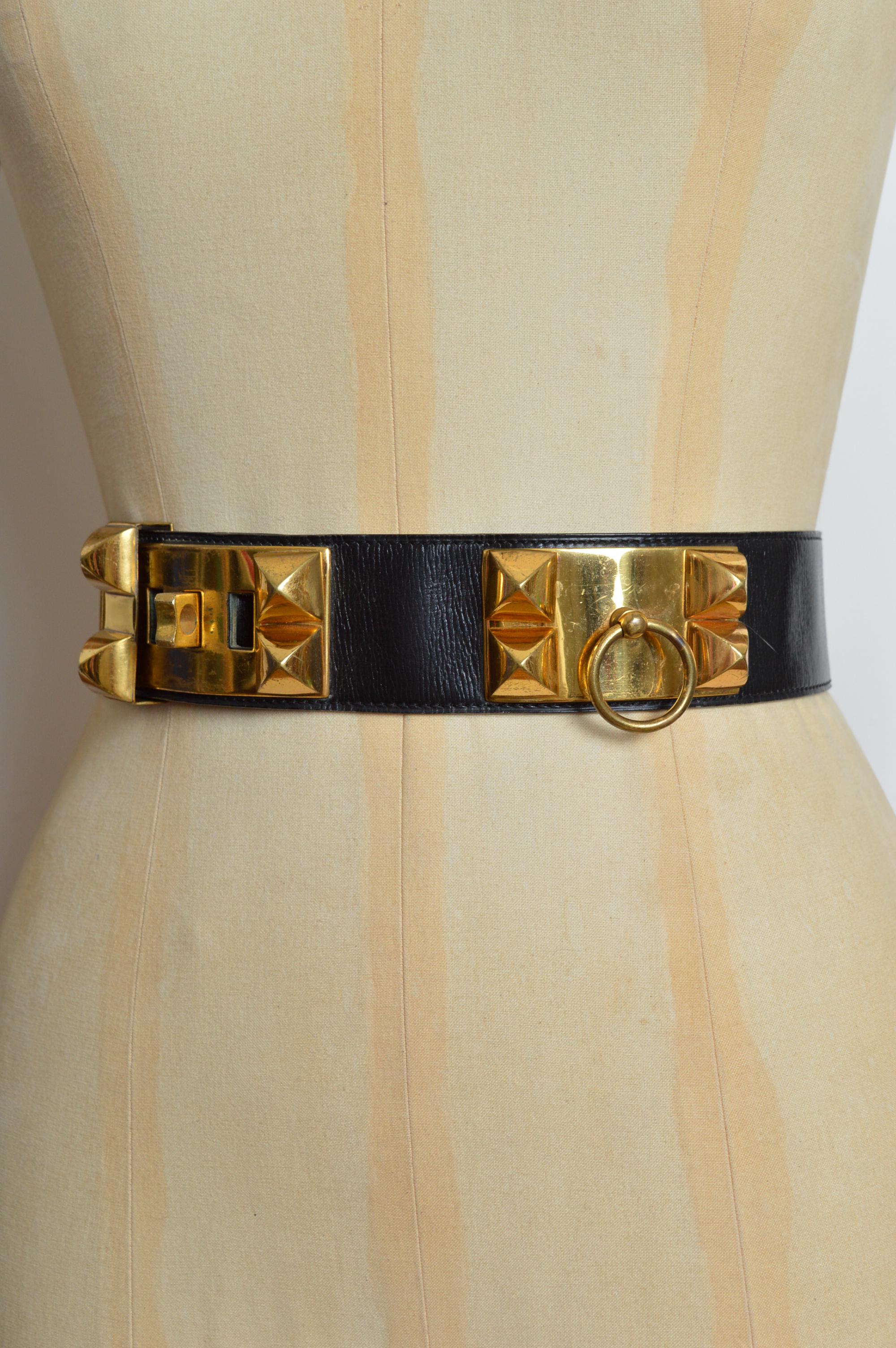 Hermès Vintage Black leather Collier de Chien ‘Médor’ waist belt For Sale 10
