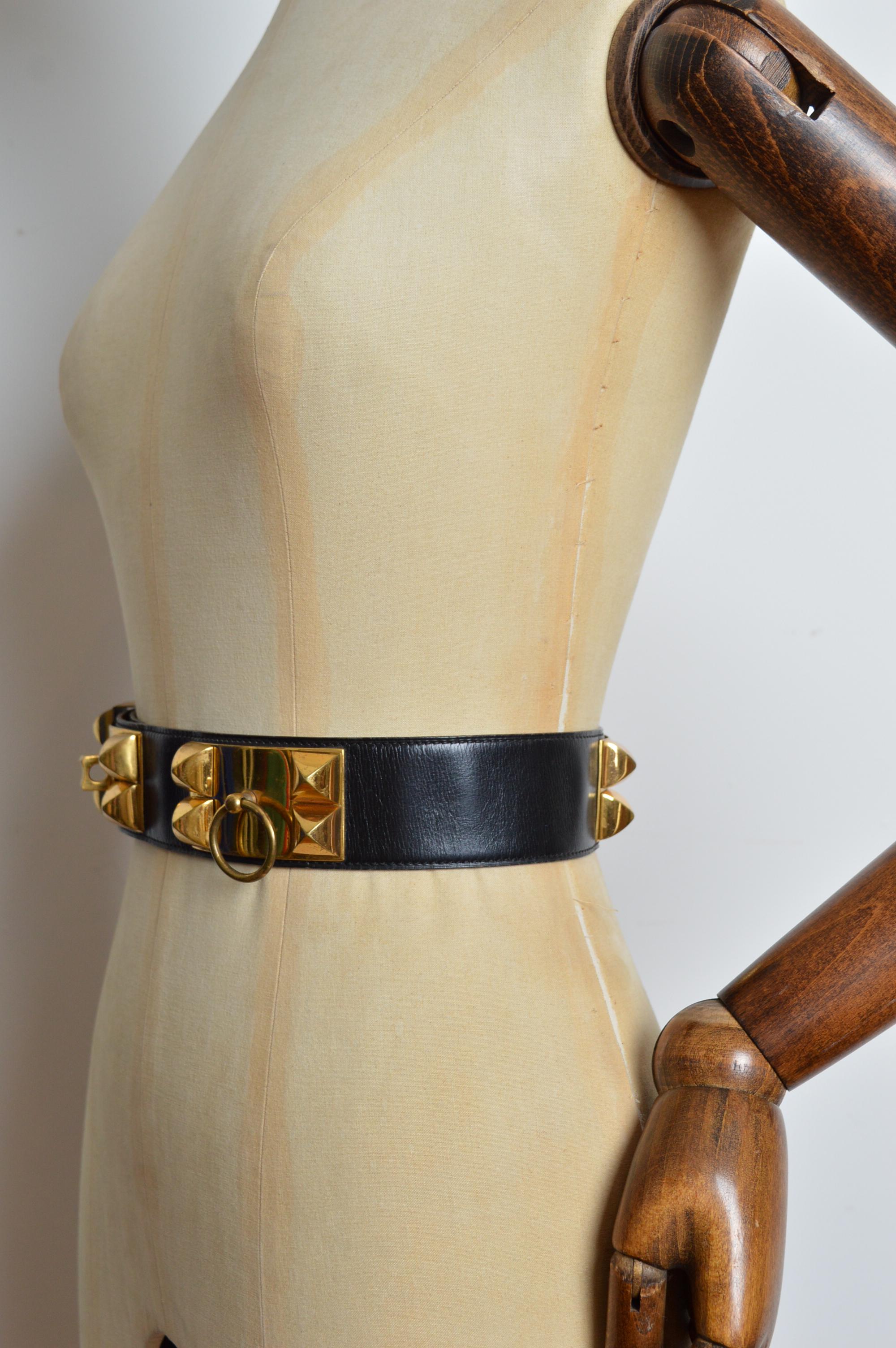 Hermès Vintage Black leather Collier de Chien ‘Médor’ waist belt For Sale 11