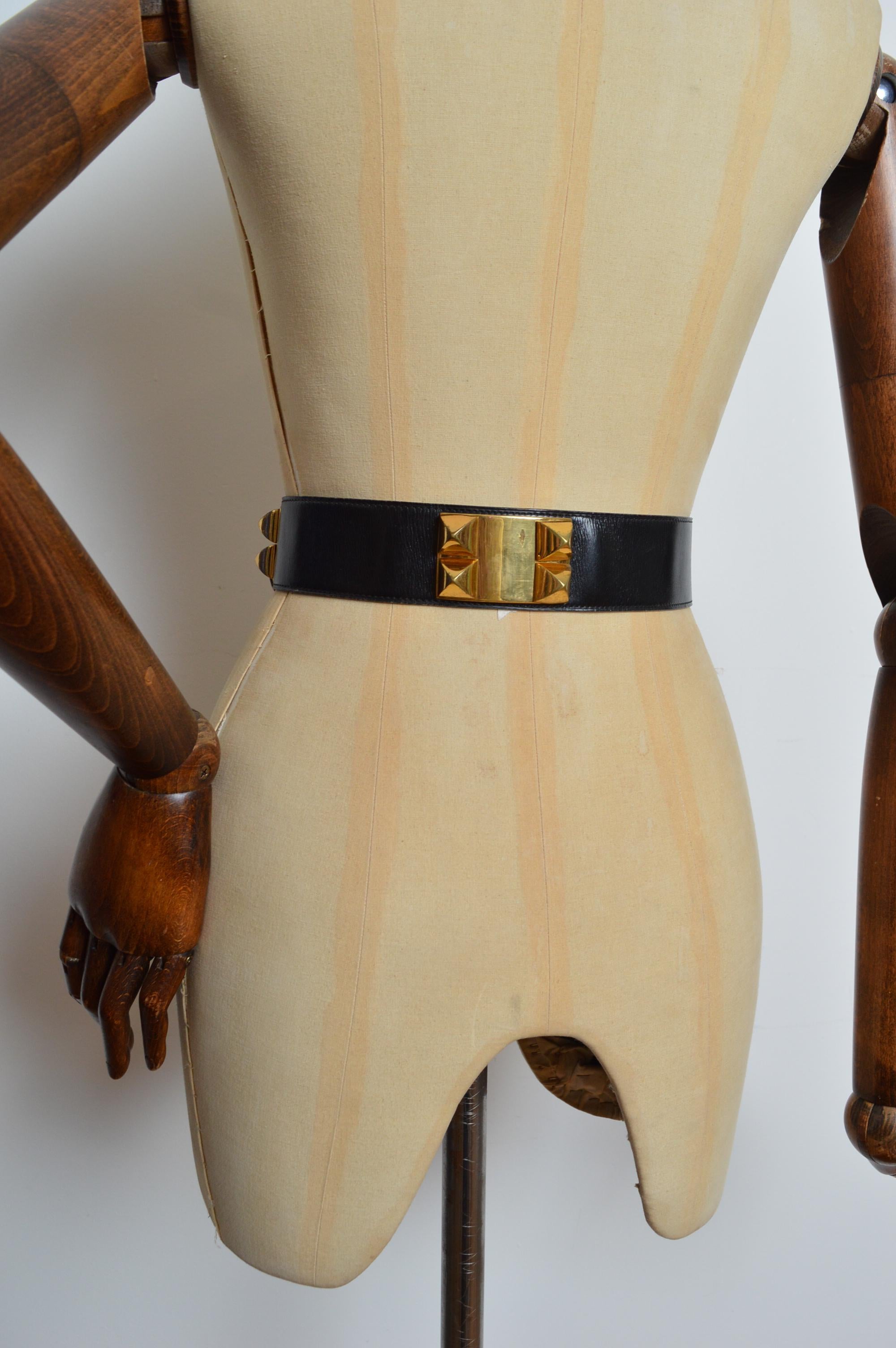 Hermès Vintage Black leather Collier de Chien ‘Médor’ waist belt For Sale 12